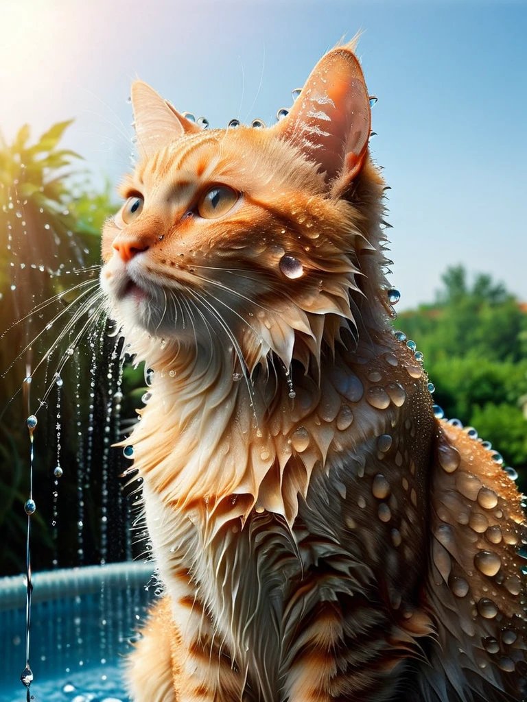 photo of ais-waterdrops cat, hot sunny day <lora:Waterdrops_Style_SDXL:1>
