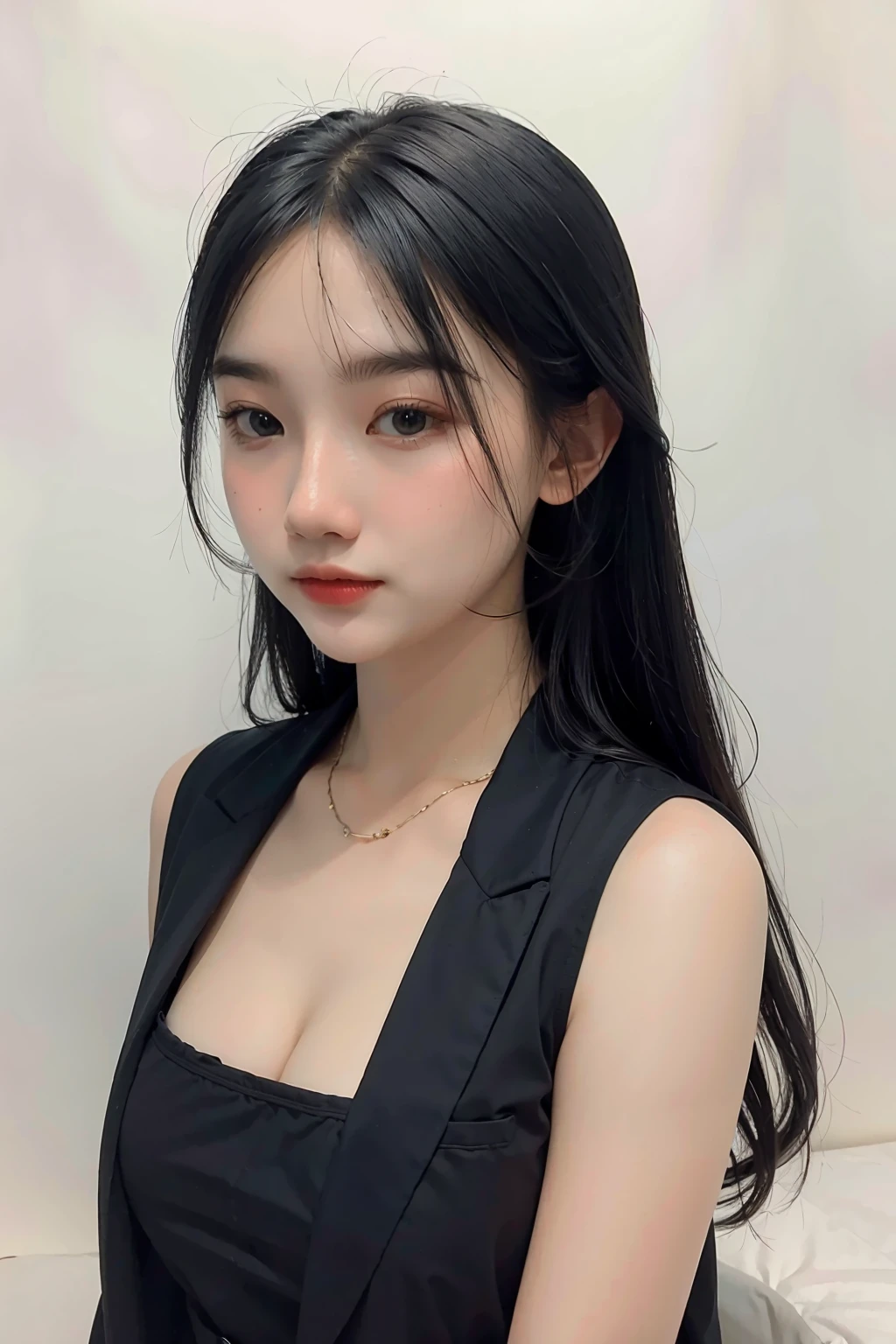 1girl, black  random formal attire, white background,   <lora:_Barr_bie-04:1>