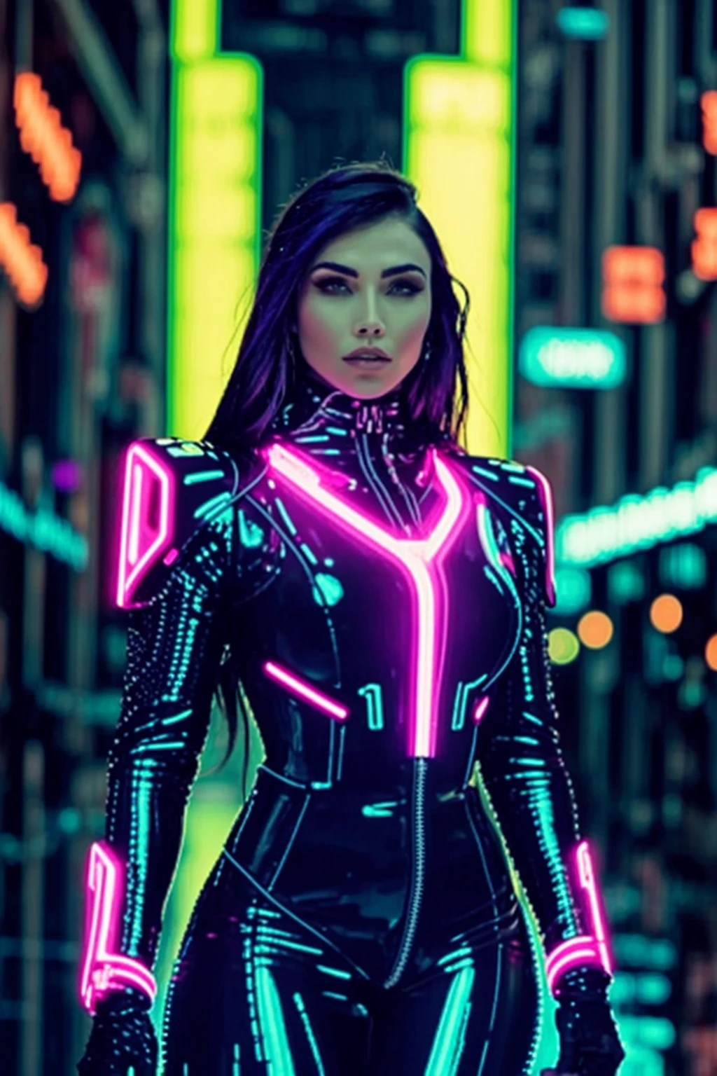 <lora:LCM_LoRA_Weights_SD15:1>,masterpiece,best quality,a photo of j3ss1ka,woman,dressed as a cyber goddess,head focus,OverallDetail,<lora:00_Jessika_Green_v2:0.8>,futuristic cyberpunk scenery,intricate neon colors