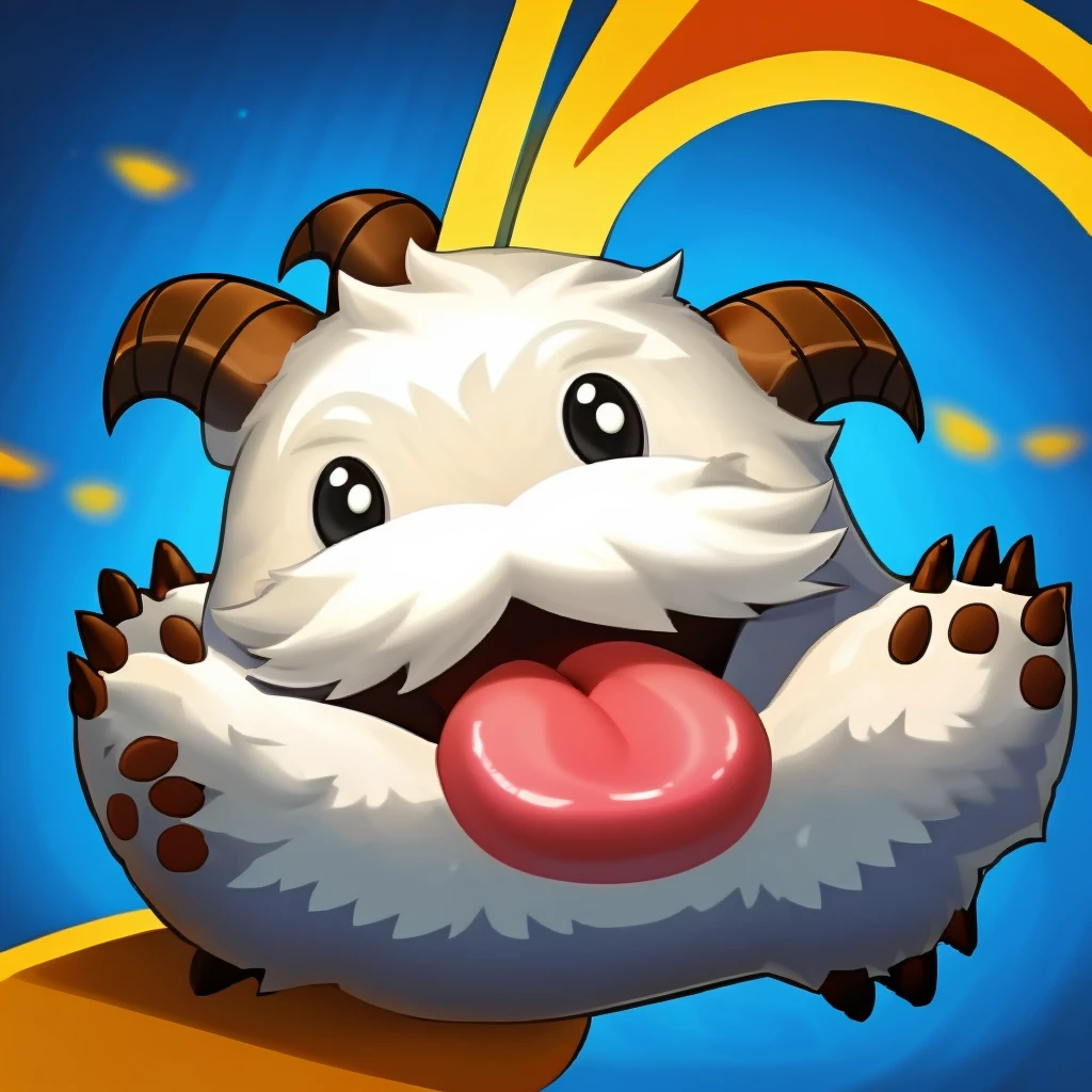 HEZI,LOL style,Summoner Avatar,Game avatar,Western cartoon game style,tongue,no humans,tongue out,solo,one eye closed,pokemon \(creature\),bottle,holding,holding bottle,drinking straw,claws,animal focus,looking at viewer,open mouth,facial hair,black eyes,chair,blurry,blue eyes,sitting,drink,dog,full body,signature,mustache,;p,beard,white fur,bright pupils,<lora:touxiang:0.6>,
