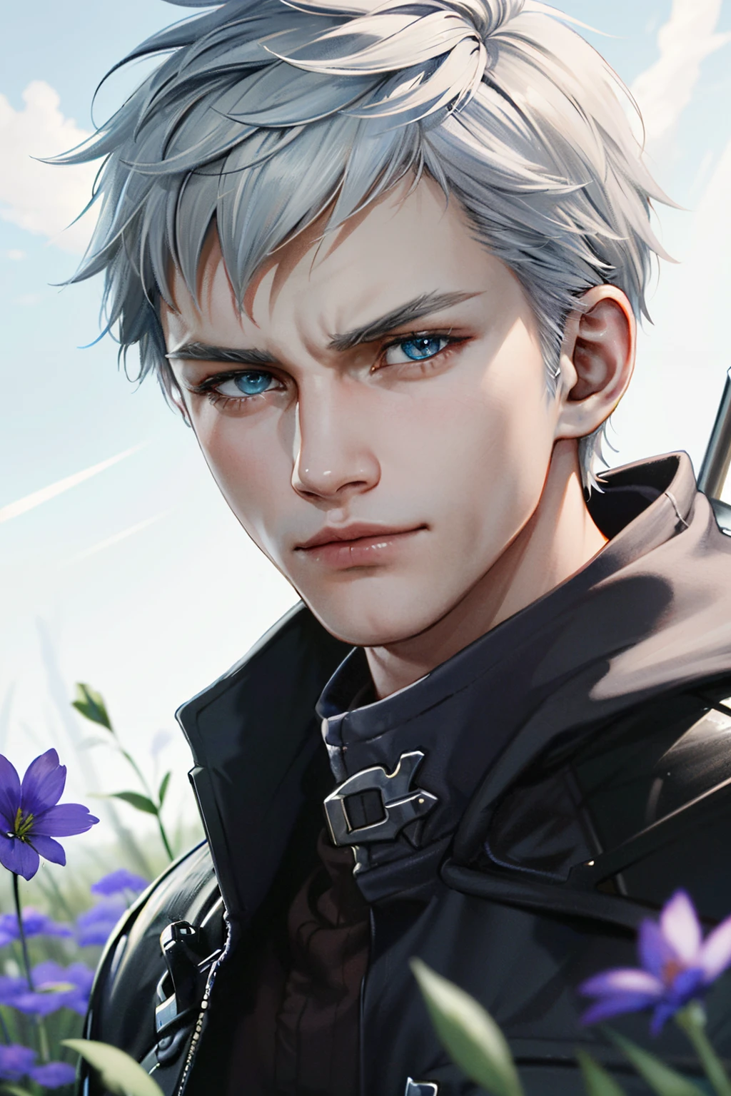 ((ultra detailed, masterpiece, absurdres))
<lora:DMC5Nero:0.9>
DMC5Nero, 1boy, solo, short hair, white hair, blue eyes, Tranquil lake surrounded by pine trees, dynamic lighting, reflections, calm waters