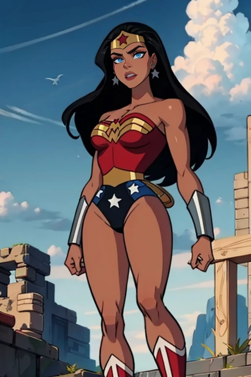 score_9, score_8_up, score_7_up, source_anime,
dianaprince, diana prince, blue eyes, black hair,
, bare shoulders, jewelry, star \(symbol\), boots, leotard, star print, superhero,
sitting on bench, spread loe, looking at viewer, solo, dutch angle,