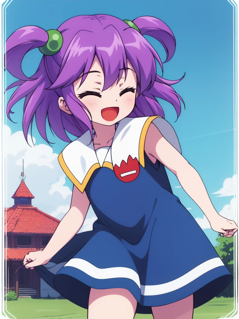 <lora:Eko:0.8>,ãEko, 1girl, soro, smile, under body, blue_dress, child, closed eyes, open mouth,
blue_sky,
ï½asterpiece, high quality, very_high_resolution, large_filesize, full color,