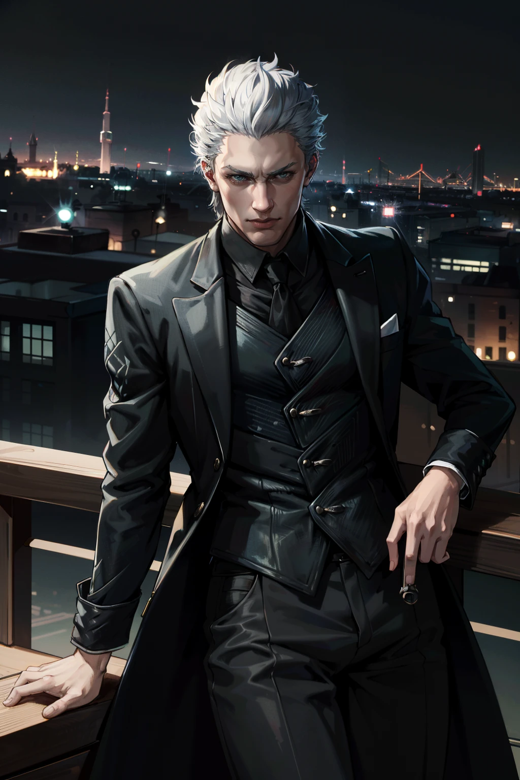 ((ultra detailed, masterpiece, absurdres))
<lora:DMC5Vergil:0.9>
DMC5Vergil, 1boy, solo, short hair, white hair, Vintage aviator in leather flight jacket, sitting pose on wing, sunset lighting, nostalgic feel