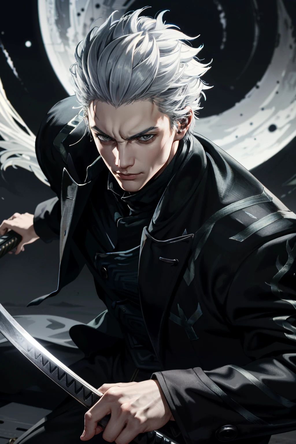 ((ultra detailed, masterpiece, absurdres))
<lora:DMC5Vergil:0.9>
DMC5Vergil, 1boy, solo, short hair, white hair, Vintage car garage, classic car backdrop, standing, rolled-up sleeves, mechanic vibe