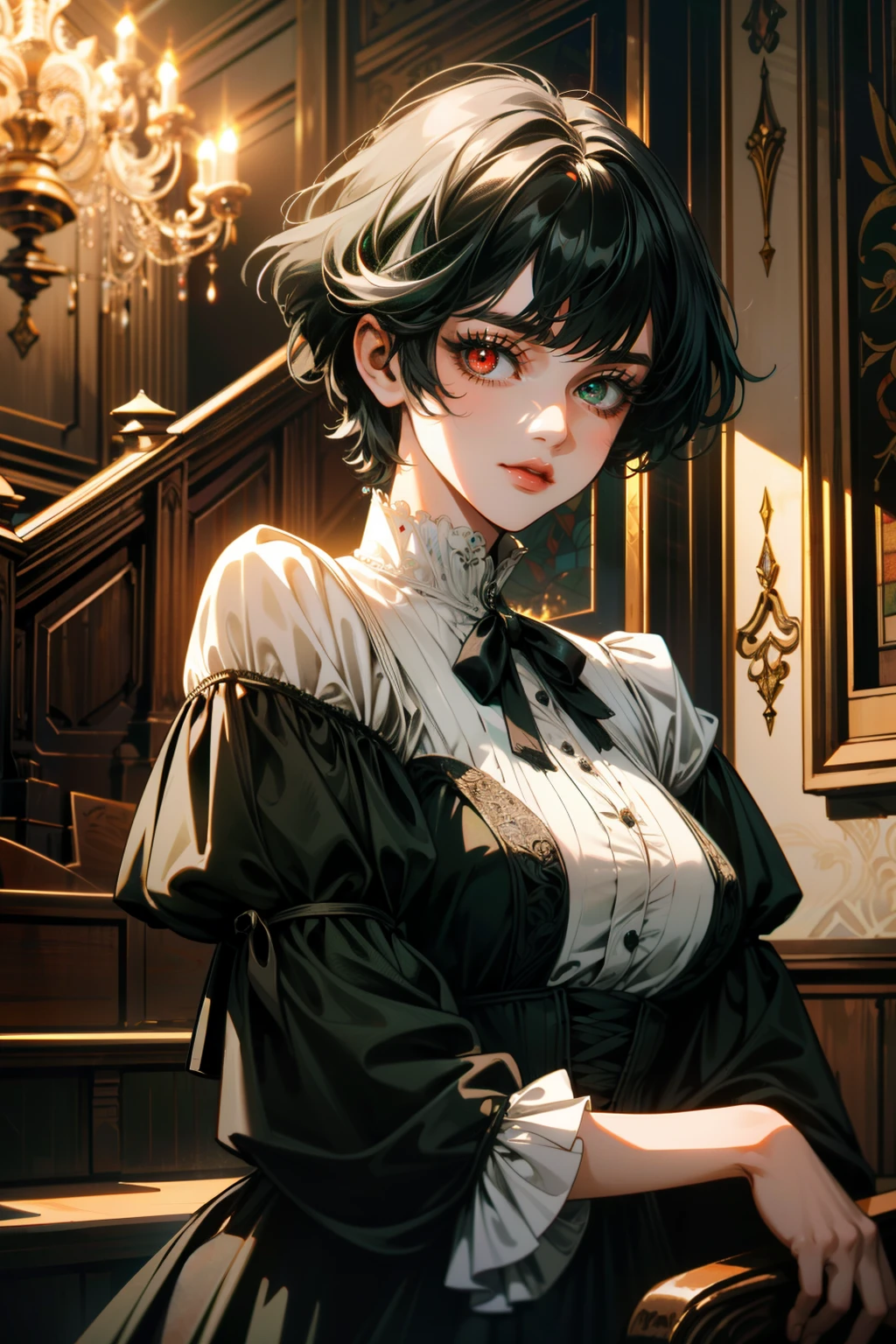 ((ultra detailed, masterpiece, absurdres))
<lora:DMC5Lady:0.9>
DMC5Lady, 1girl, solo, heterochromia, green eyes, red eyes, short hair, Art Nouveau café, ornate furniture, stained glass, soft natural sunlight.