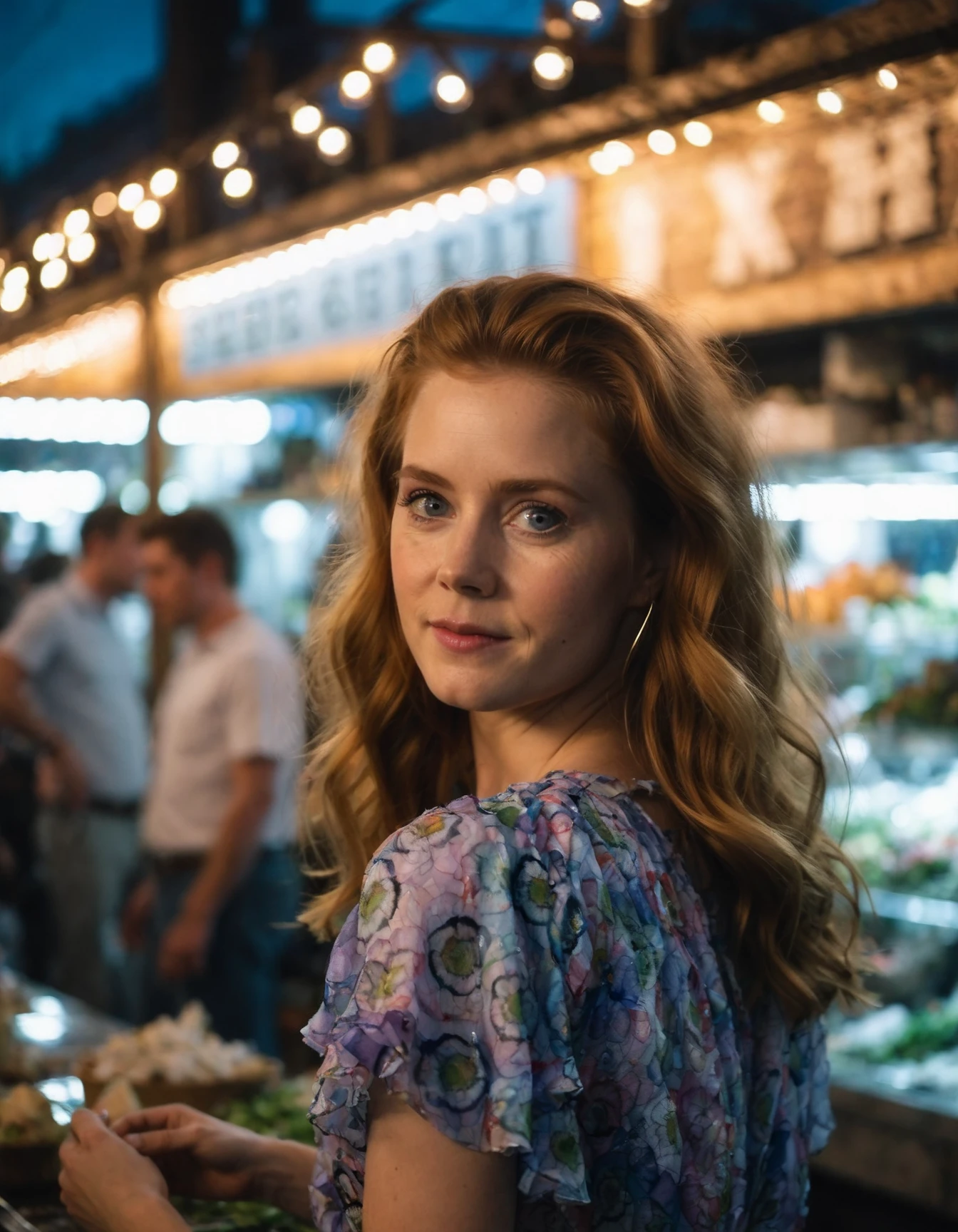 cinematic photo professional fashion close-up portrait photography of a beautiful (((ohwx woman))) at fish market during Evening, Nikon Z9 <lora:amyadams_dh128_v1_sdxl:1.1> . 35mm photograph, film, bokeh, professional, 4k, highly detailed