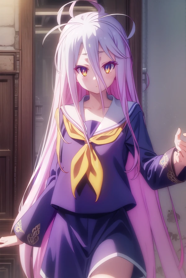 ngnlshiro, <lora:ngnl shiro s1-lora-nochekaiser:1>,
shiro, long hair, hair between eyes, very long hair, white hair, messy hair, (yellow eyes:1.3),
BREAK crown, shirt, long sleeves, school uniform, serafuku, sailor collar, neckerchief, white sailor collar, yellow neckerchief,
BREAK indoors,
BREAK looking at viewer, (cowboy shot:1.5),
BREAK <lyco:GoodHands-beta2:1>, (masterpiece:1.2), best quality, high resolution, unity 8k wallpaper, (illustration:0.8), (beautiful detailed eyes:1.6), extremely detailed face, perfect lighting, extremely detailed CG, (perfect hands, perfect anatomy),