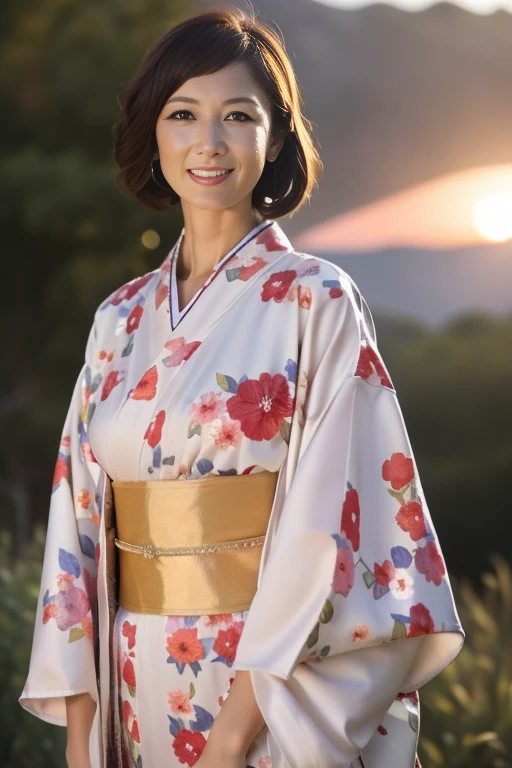 1girl,(wearing a gorgeous floral pattern kimono:1.2),(RAW photo, best quality), (realistic, photo-realistic:1.4), masterpiece, an extremely delicate and beautiful, extremely detailed, 2k wallpaper, Amazing, finely detail, extremely detailed CG unity 8k wallpaper, ultra-detailed, highres, soft light, beautiful detailed girl, extremely detailed eyes and face, beautiful detailed nose, beautiful detailed eyes,cinematic lighting,(on a mountain top,sunrise,new year sunrise),perfect anatomy,slender body,smiling <lora:new_hefu_:0.6> 
 <lora:takaokasaki_lora:0.8>