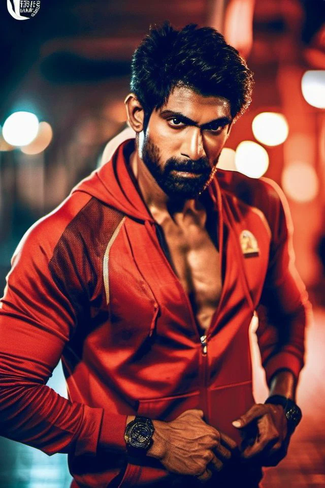 Sendhil Ramamurthy a man <lora:rana-daggubati_Sendhil-Ramamurthy:1>, realistic photo in a worn ((skin-revealing skimpy erotic red tracksuit, massive hairy pecs)), big pecs, big arms, bulge, VPL, ((light bokeh)), intricate, (steel metal [rust]), elegant, erotic, exuding sexual energy, homoerotic, sharp focus, photo by greg rutkowski, soft lighting, vibrant colors, (masterpiece), ((streets)), (detailed face), looking at viewer, light smile, night, walking towards viewer, cinematic lighting, beautiful lighting, cinematic lighting, (hazy filter, film grain:1.2)