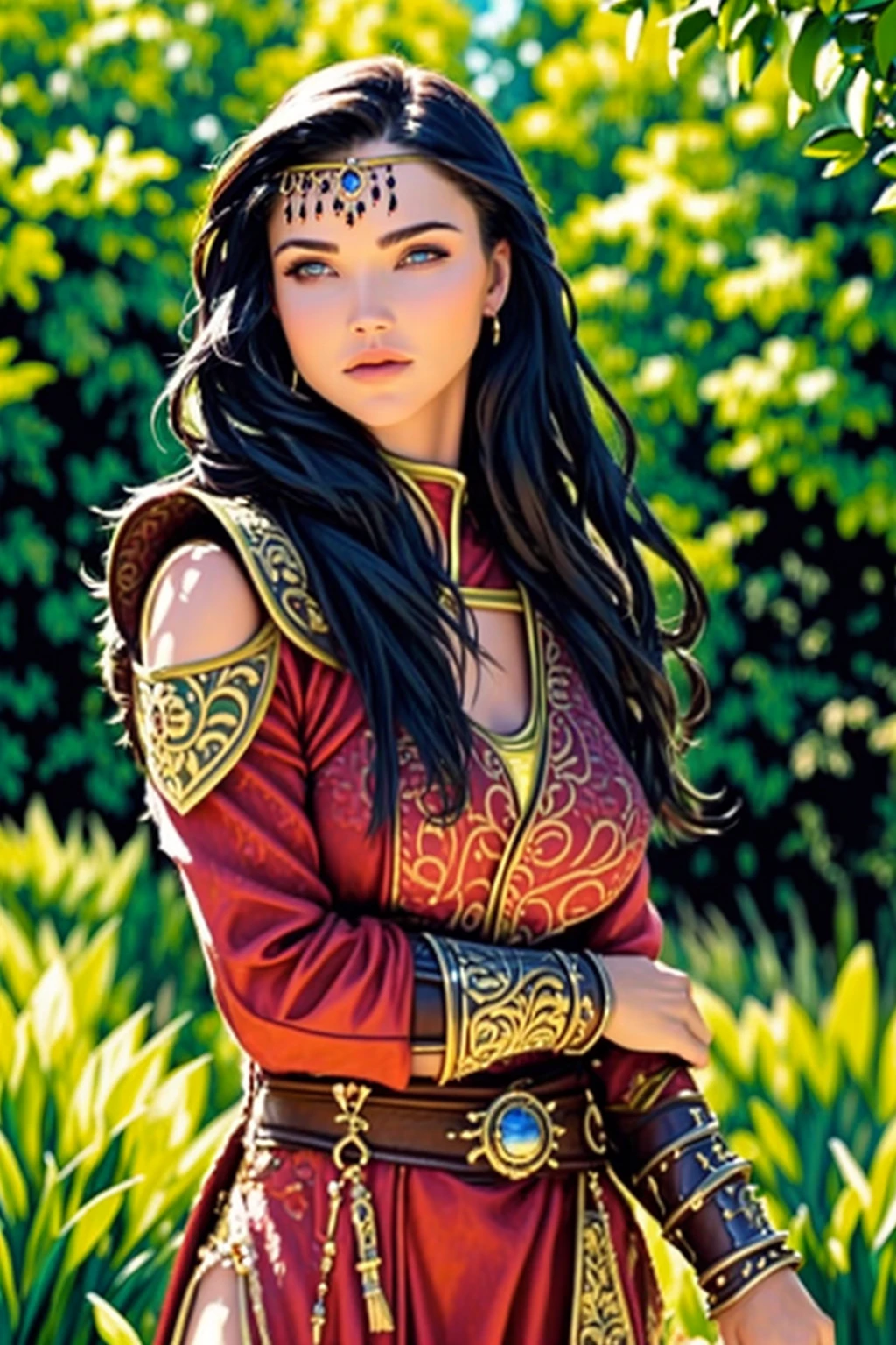 <lora:LCM_LoRA_Weights_SD15:1>,masterpiece,best quality,j3ss1ka,woman,dressed as Xena warrior princess,solo focus,OverallDetail,<lora:00_Jessika_Green_v2:0.8>,outdoors,facing the viewer,