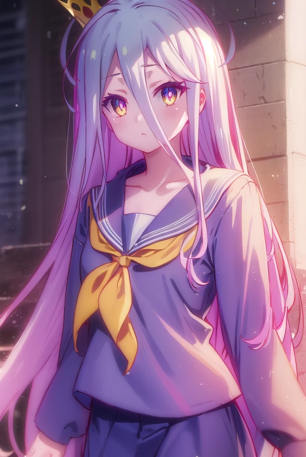 ngnlshiro, <lora:ngnl shiro s1-lora-nochekaiser:1>,
shiro, long hair, hair between eyes, very long hair, white hair, messy hair, (yellow eyes:1.3),
BREAK crown, shirt, long sleeves, school uniform, serafuku, sailor collar, neckerchief, white sailor collar, yellow neckerchief,
BREAK indoors,
BREAK looking at viewer, (cowboy shot:1.5),
BREAK <lyco:GoodHands-beta2:1>, (masterpiece:1.2), best quality, high resolution, unity 8k wallpaper, (illustration:0.8), (beautiful detailed eyes:1.6), extremely detailed face, perfect lighting, extremely detailed CG, (perfect hands, perfect anatomy),
