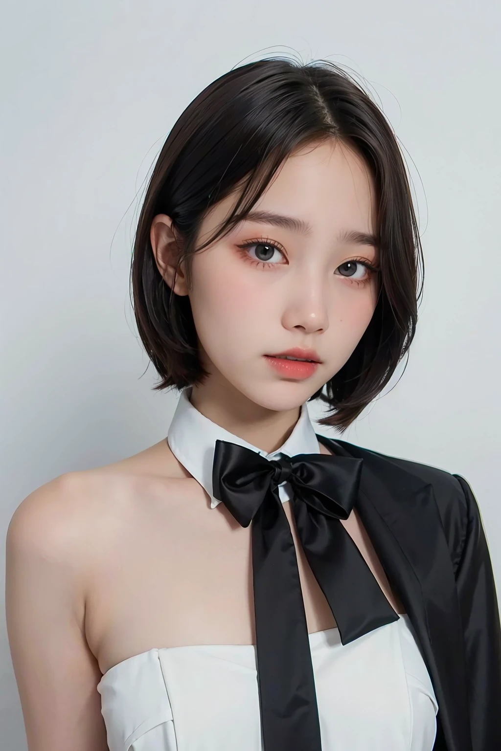 1girl, black random formal attire, white background, <lora:KainaoaV2-04:1>
