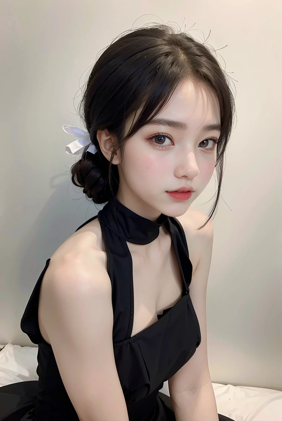 (masterpiece), best quality, perfect face, 1girl, black formal dress, white background, <lora:tanhjm-04:1>