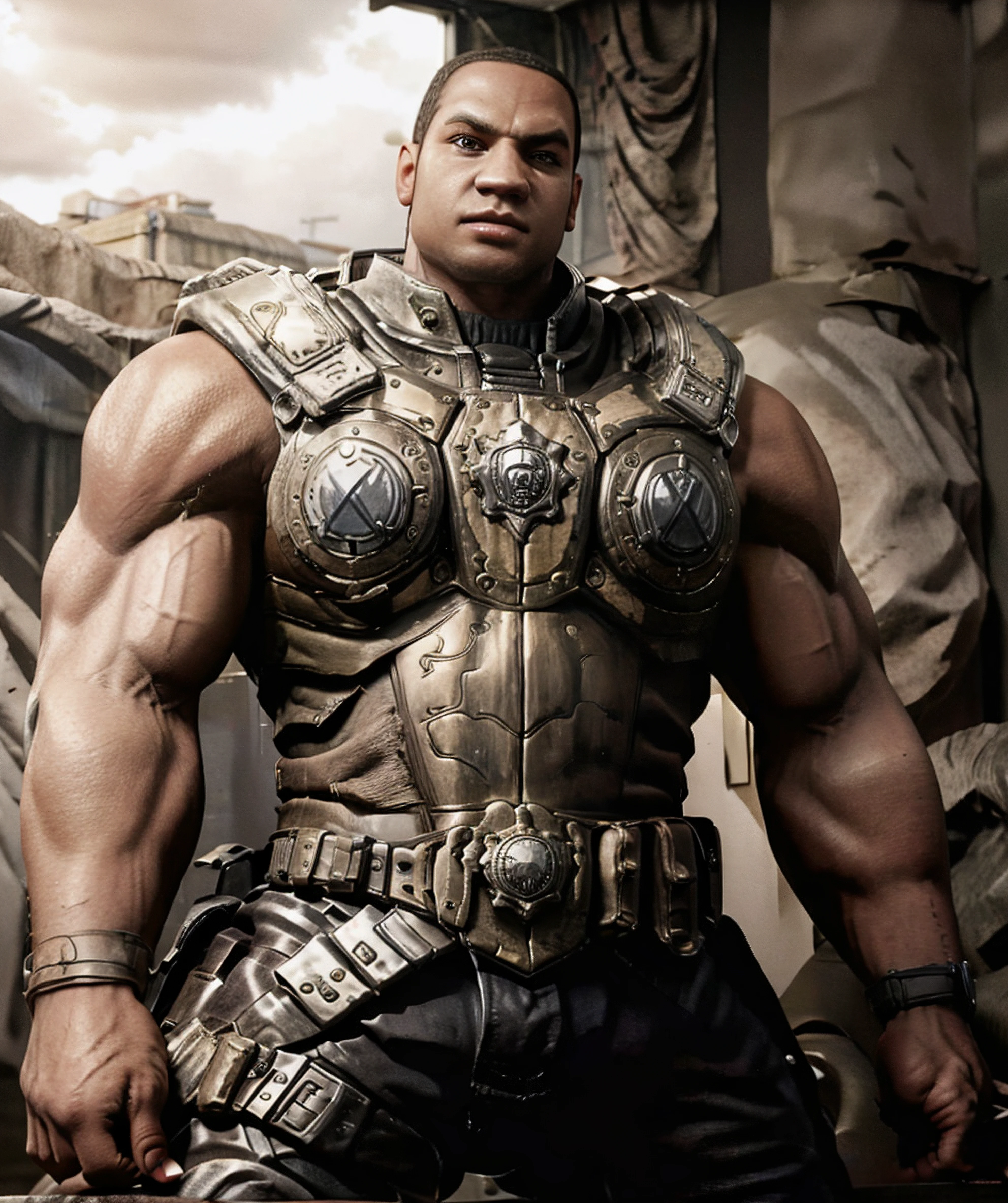 cole_train, armor, (muscular:1.1), (big muscle:1.1), standing <lora:Augustus_Cole:0.85>