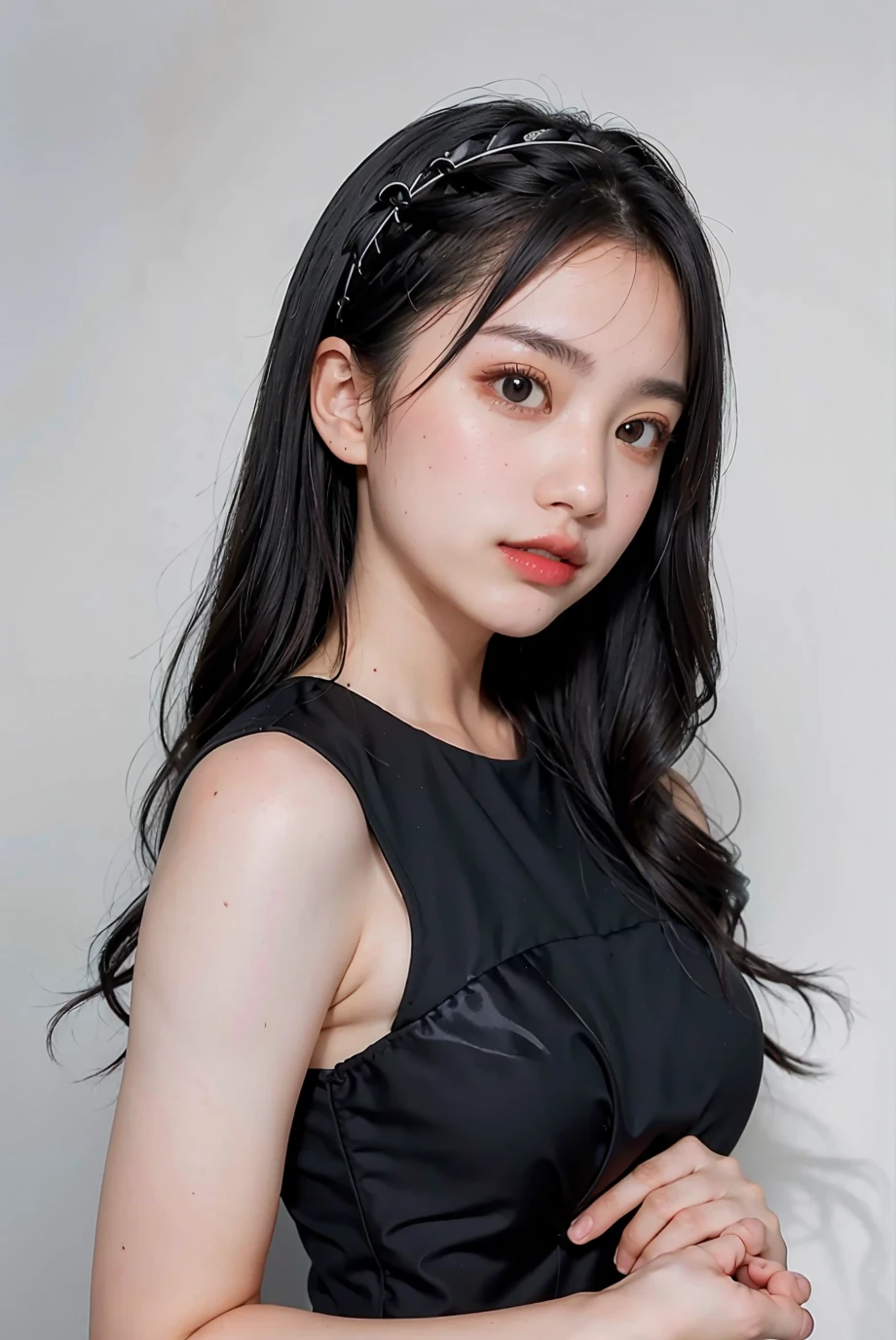 (masterpiece), best quality, perfect face, 1girl, black formal dress, white background, <lora:abolovie-04:1>