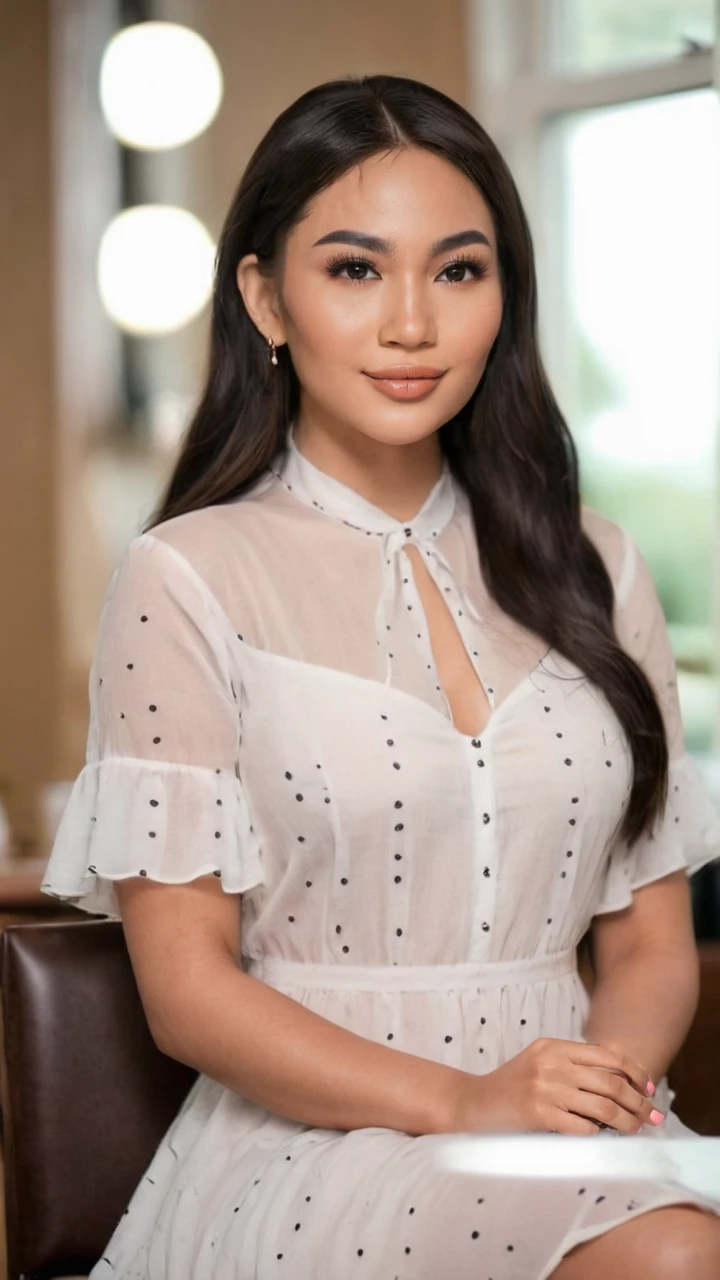 instagram photo, fashion photography, realistic a woman 26 year old a potrait arieltatum <lora:arieltatum:0.8>, wearing summer dress sitting on the caffe room , 35mm<lora:diffusion_pytorch_model:1.0>
