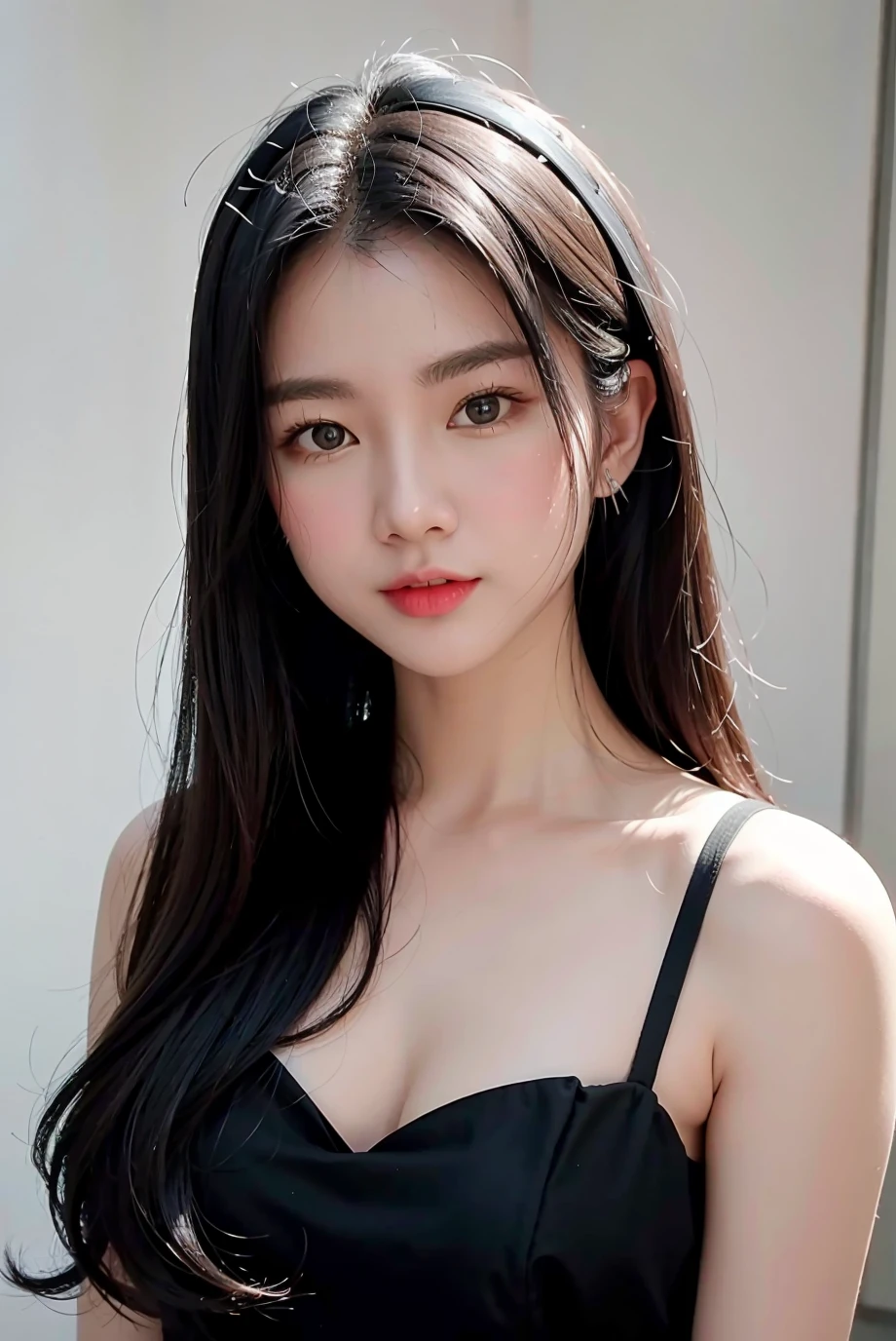 (masterpiece), best quality, perfect face,  1girl, black  formal dress, white background, <lora:JigsawV1-04:1>