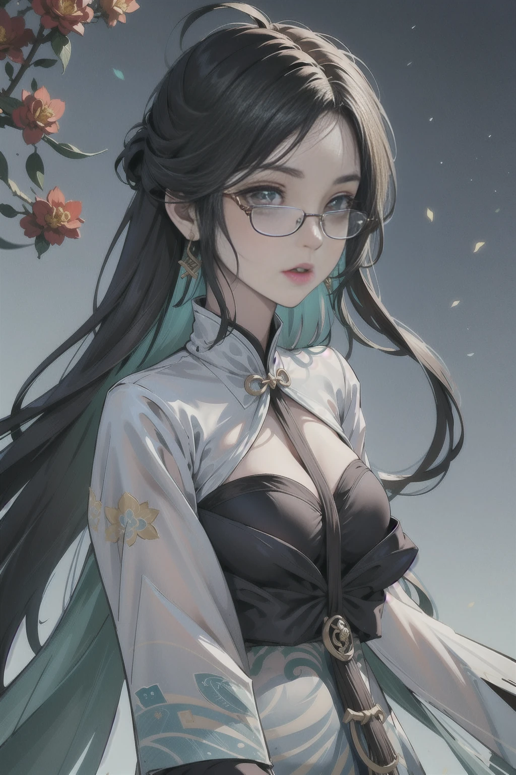 墨心 MoXin long straight black hair, and glasses