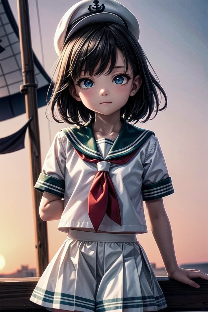 1 girl, cute, (looking at viewer:1.0), adorabel girl, cute face, details sky, handsome, young, juvenile, ((masterpiece:1.4, best quality)), multiple details, eyeshadow, sfw, (medium shot:1.5), gradiant eyes,
lora:add_detail:0.8>, <lora:more_details:0.6>,
<lora:ç¼çå:0.4>, <lora:MinamitsuMurasa:0.7>, slightly above,
1girl, hat, sailor, gren eyes, short hair, black hair, sailor collar, white shirt, white skirt, knee skirt, murasa minamitsu, hishaku
