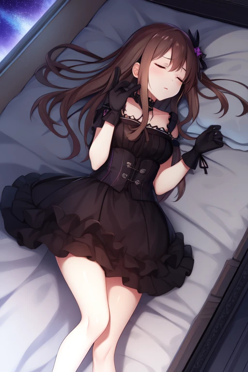 black gothic dress, sleeping, stage