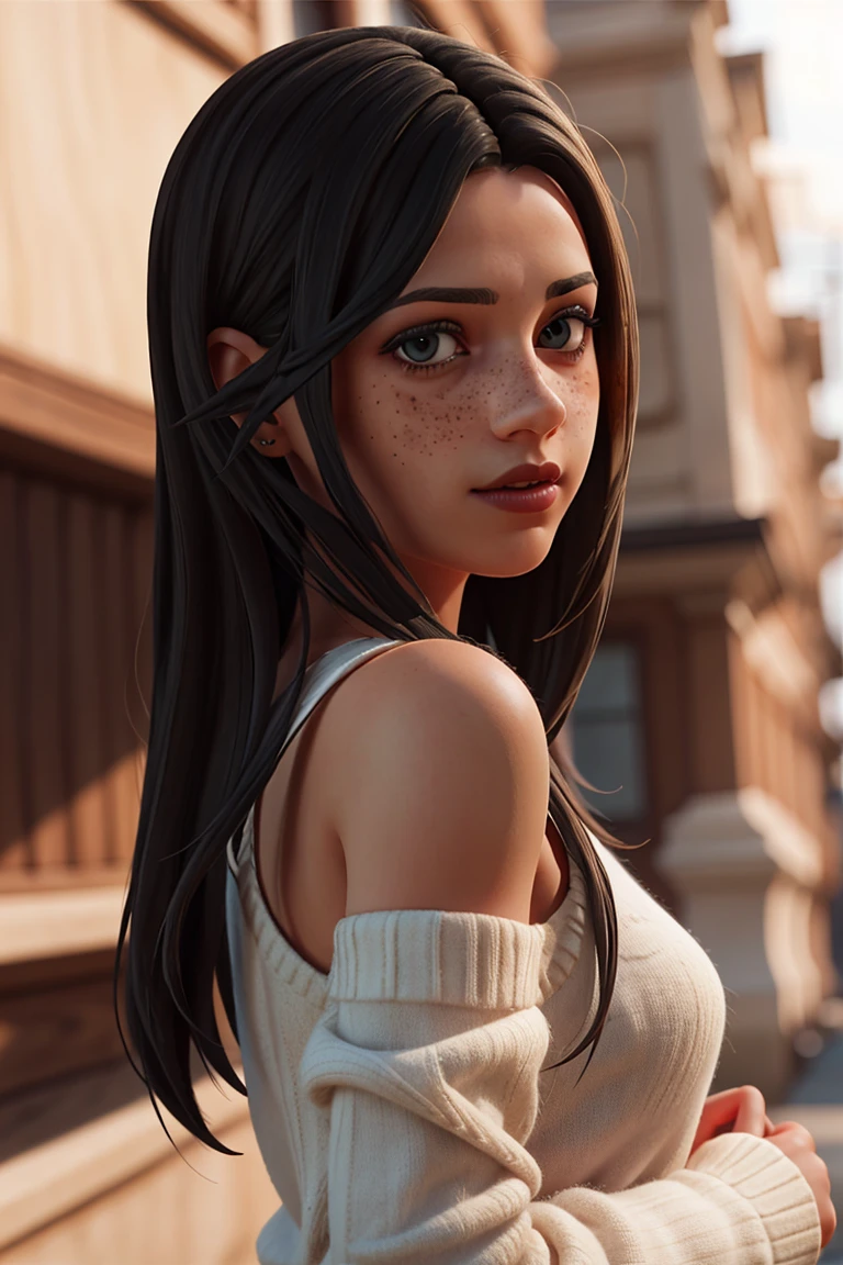 <lora:VRAMsPandaTeamLeader:0.5>,vramsptl, 1girl, solo, long hair, simple background, blurry background, freckles, bokeh, jumper, fuzzy, closeup, sleeves, backlight