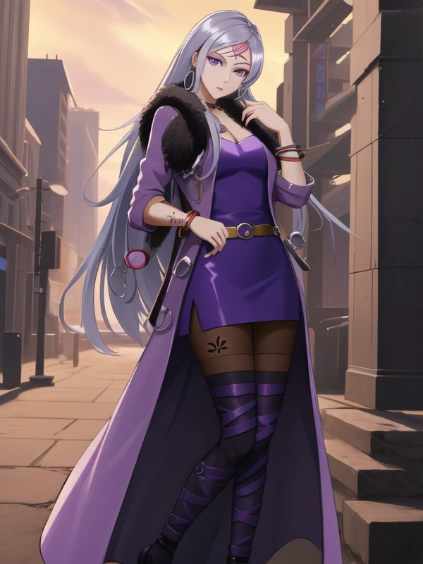 <lora:S-Force_Pla-Tina_v1:1>S-Force_Pla-Tina, 1girl, microdress, pantyhose, leg tattoo, purple legwear, jacket, open jacket,belt,forehead mark,, (hyper extreme detailed),(masterpeace),(hyper extreme),(photorealistic),CG,(colour:1.2), beautiful lighting,light from the front,official art,beautiful art ,beautiful eyes,flat lines,dark light,perfect eyes,best quality,4k,8k,