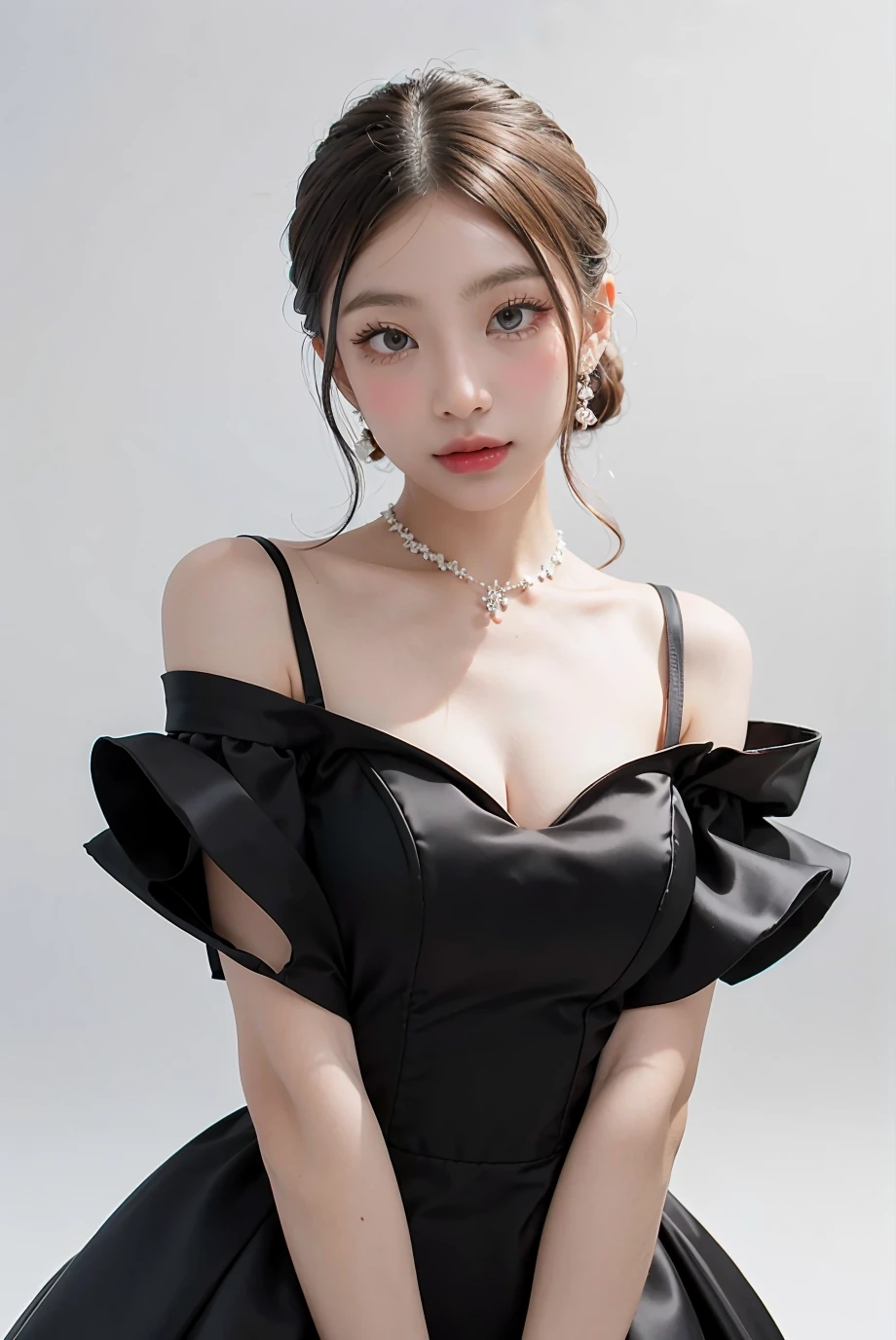(masterpiece), best quality, 1girl, black  formal dress, white background, <lora:Taaoem4EVE-04:1>