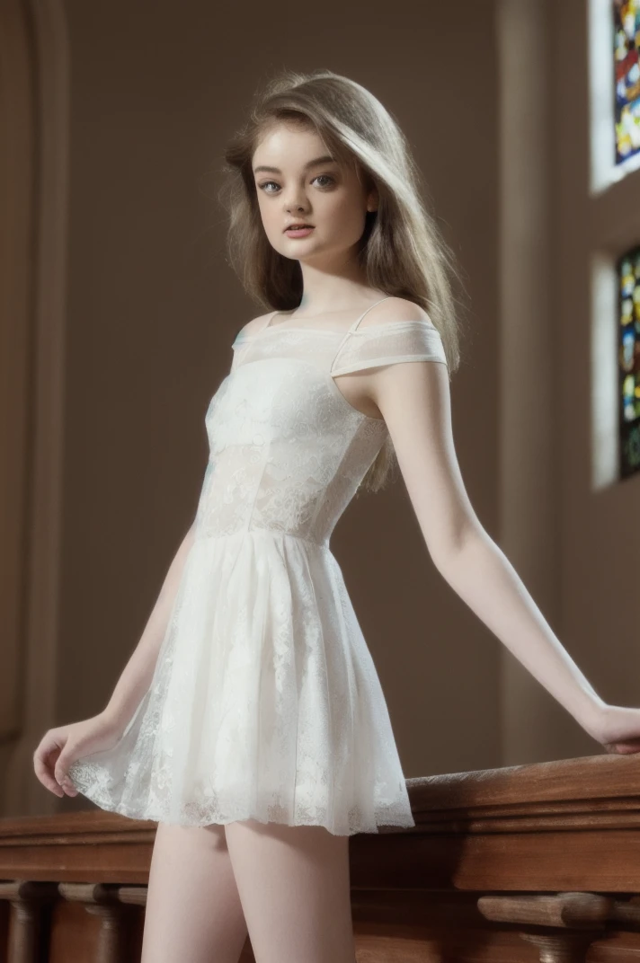 art protography, tvLexie_Fox_v1, ,wearing a wedding dress, standing in front of an altar, in church, epiCRealism, epiCPhoto, ,