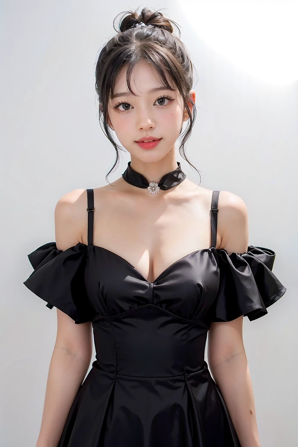 1girl, black random formal dress, white background, <lora:sofiareynna-04:1>