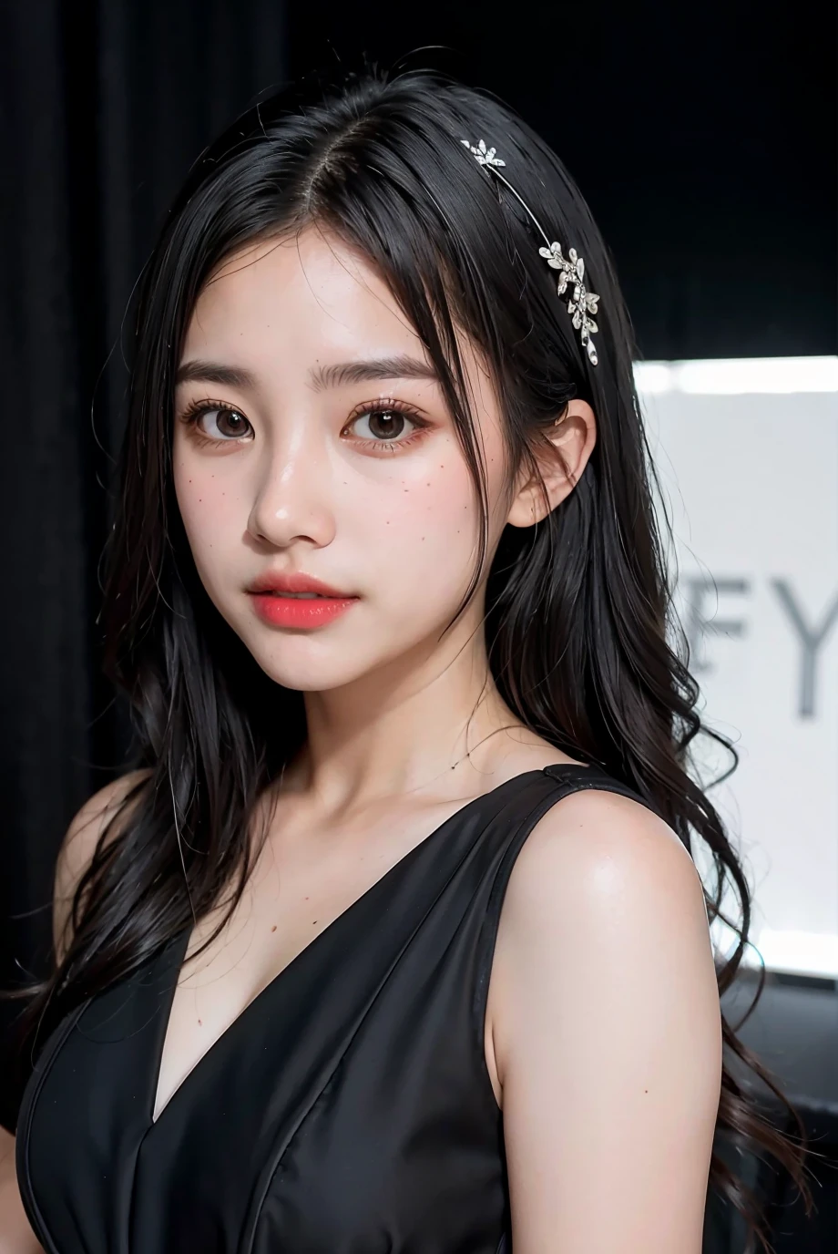 (masterpiece), best quality, perfect face, 1girl, black formal dress, white background, <lora:abolovie-04:1>