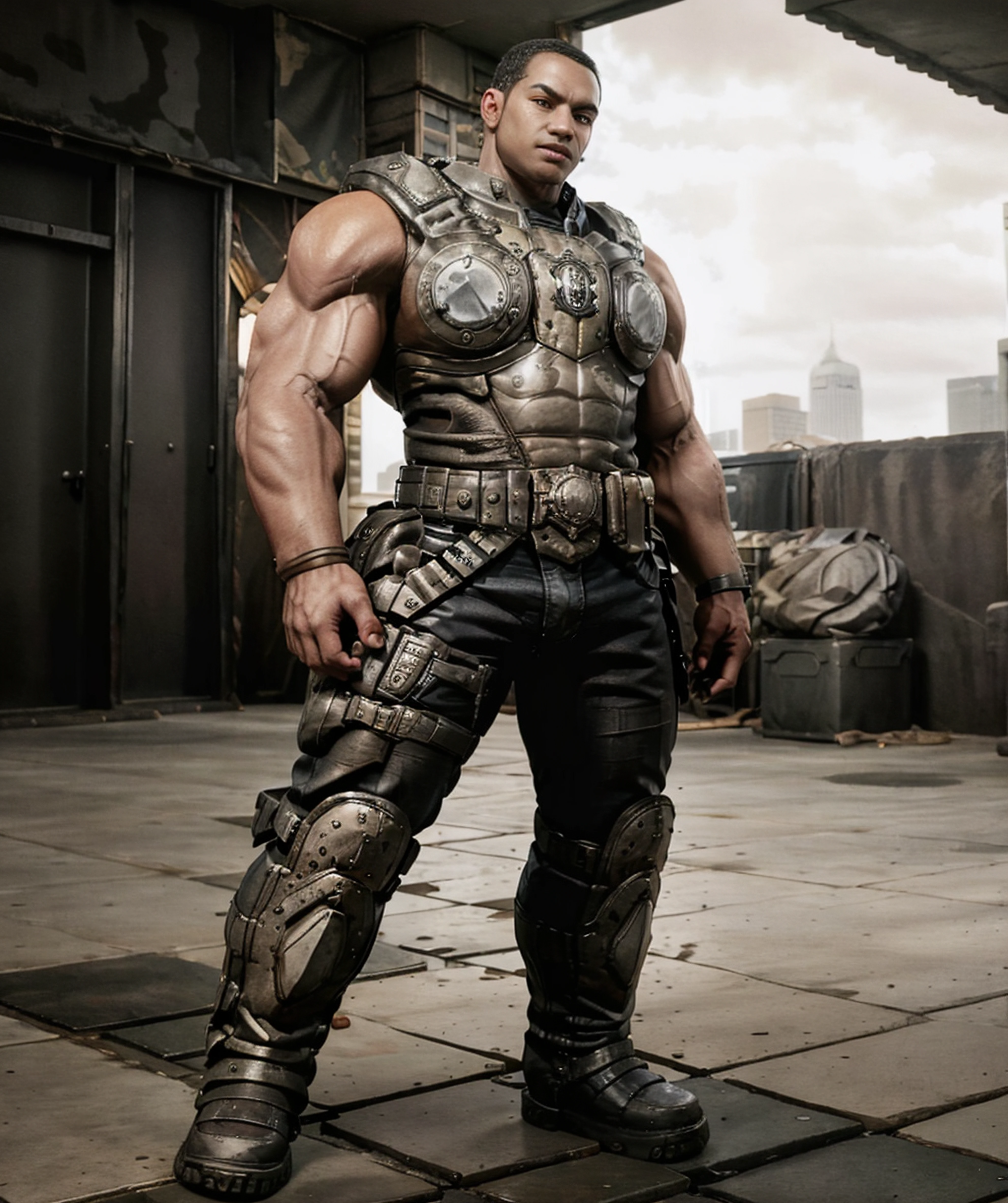 cole_train, armor, (muscular:1.1), (big muscle:1.1), standing <lora:Augustus_Cole:0.85>