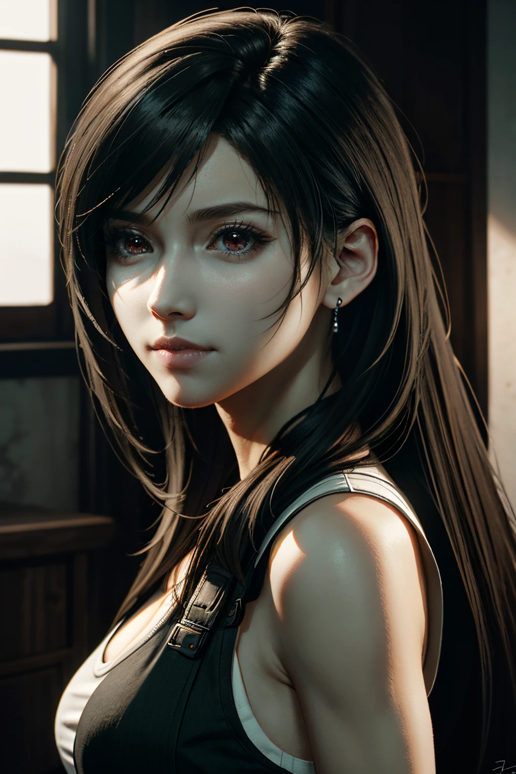 ((ultra detailed, masterpiece, absurdres))
<lora:FF7Tifa:0.9>
FF7Tifa, 1girl, solo, long hair, black hair, red eyes, portrait