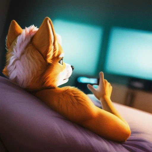 fox mccloud, looking bored, watching tv, laying in bed