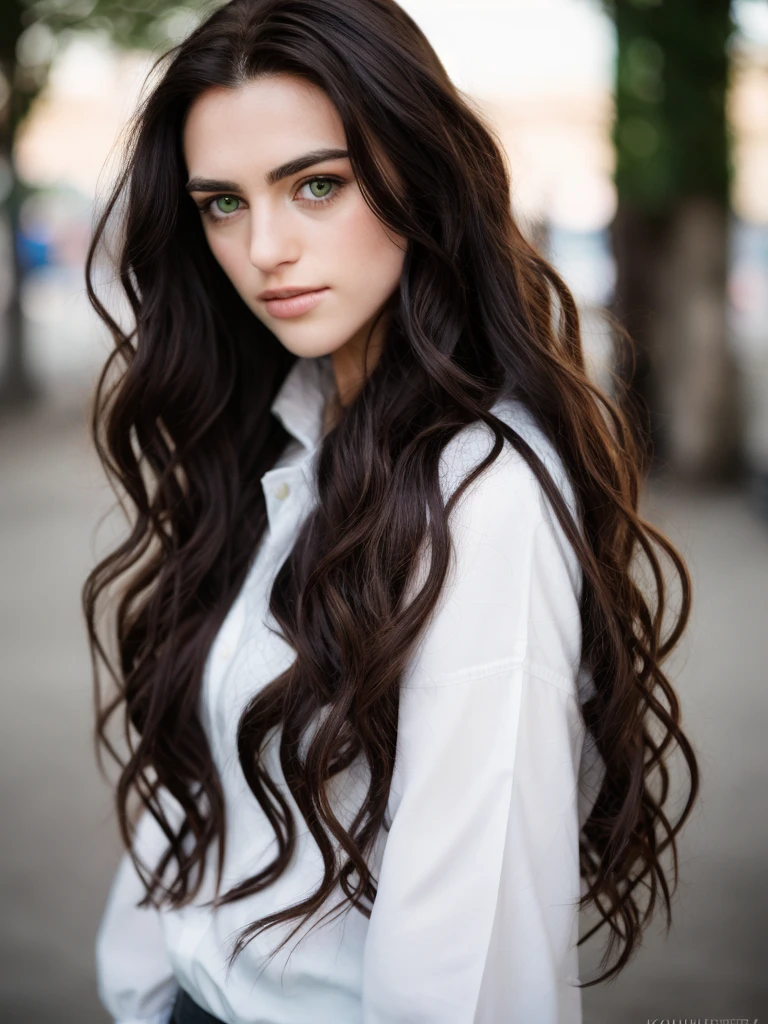 Realistic photo of a beautiful k4t13m woman, 1girl,solo,long hair,looking at viewer,simple background,brown hair,black hair,closed mouth,green eyes,upper body,lips,portrait,realistic,nose, soft lighting, professional Photography, Photorealistic, detailed, RAW, analog, sharp focus, 8k, HD, high quality, masterpiece<lora:k4t13m:1.0>
