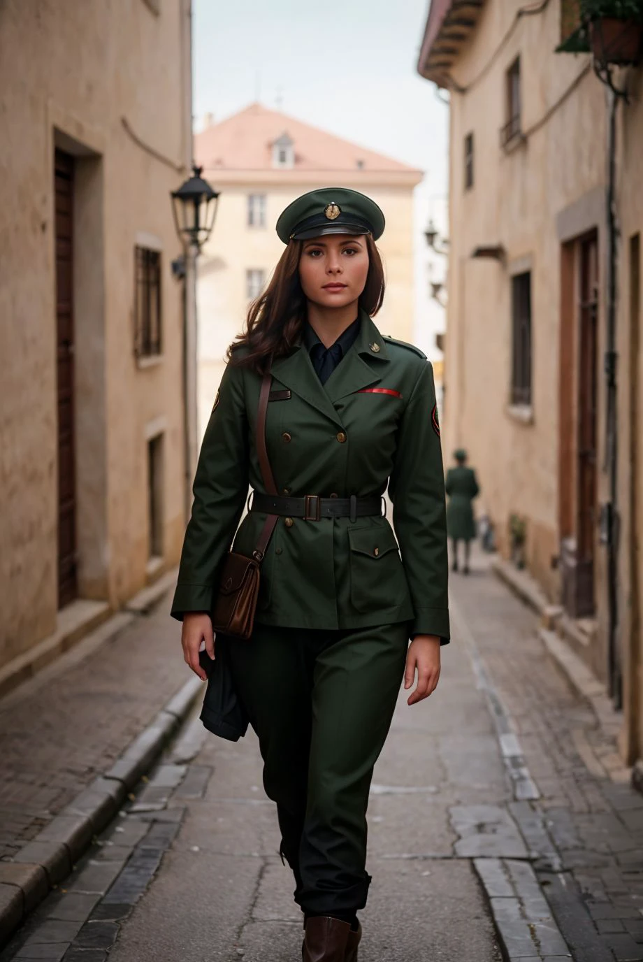 A stunning intricate full color portrait of a 28 year old woman, French Resistance fighter outfit, Casablanca movie set, epic character composition,by ilya kuvshinov, alessio albi, nina masic,sharp focus, subsurface scattering, f2, 35mm, film grain <lora:jessifio:1>