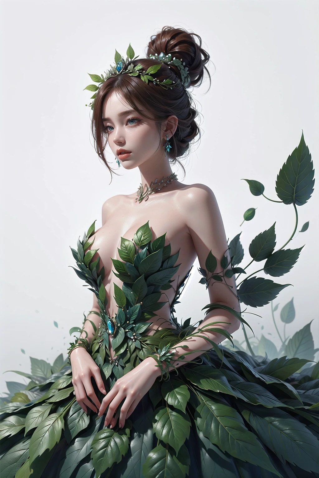 <lora:wrenchleafloom:1>, wrenchleafloom, 1girl, gown, (simple background, white background:1.1), full display of baroque style jewelry design, a pair of earrings, blue gemstones, diamonds, highly detailed vray render, flash, high quality, 18k,