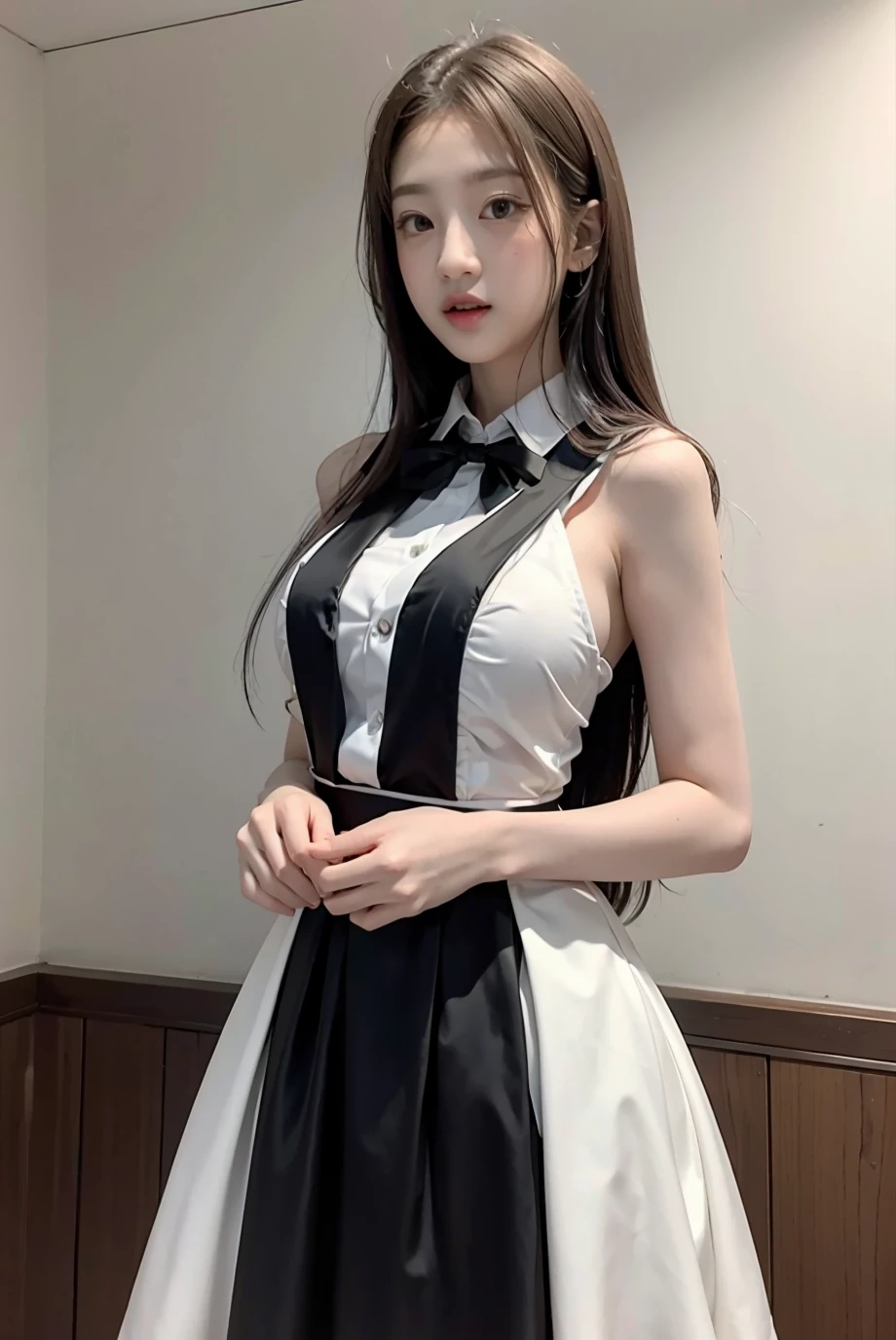 (masterpiece), best quality, 1girl, black formal dress, white background, <lora:Minggomut-04:1>