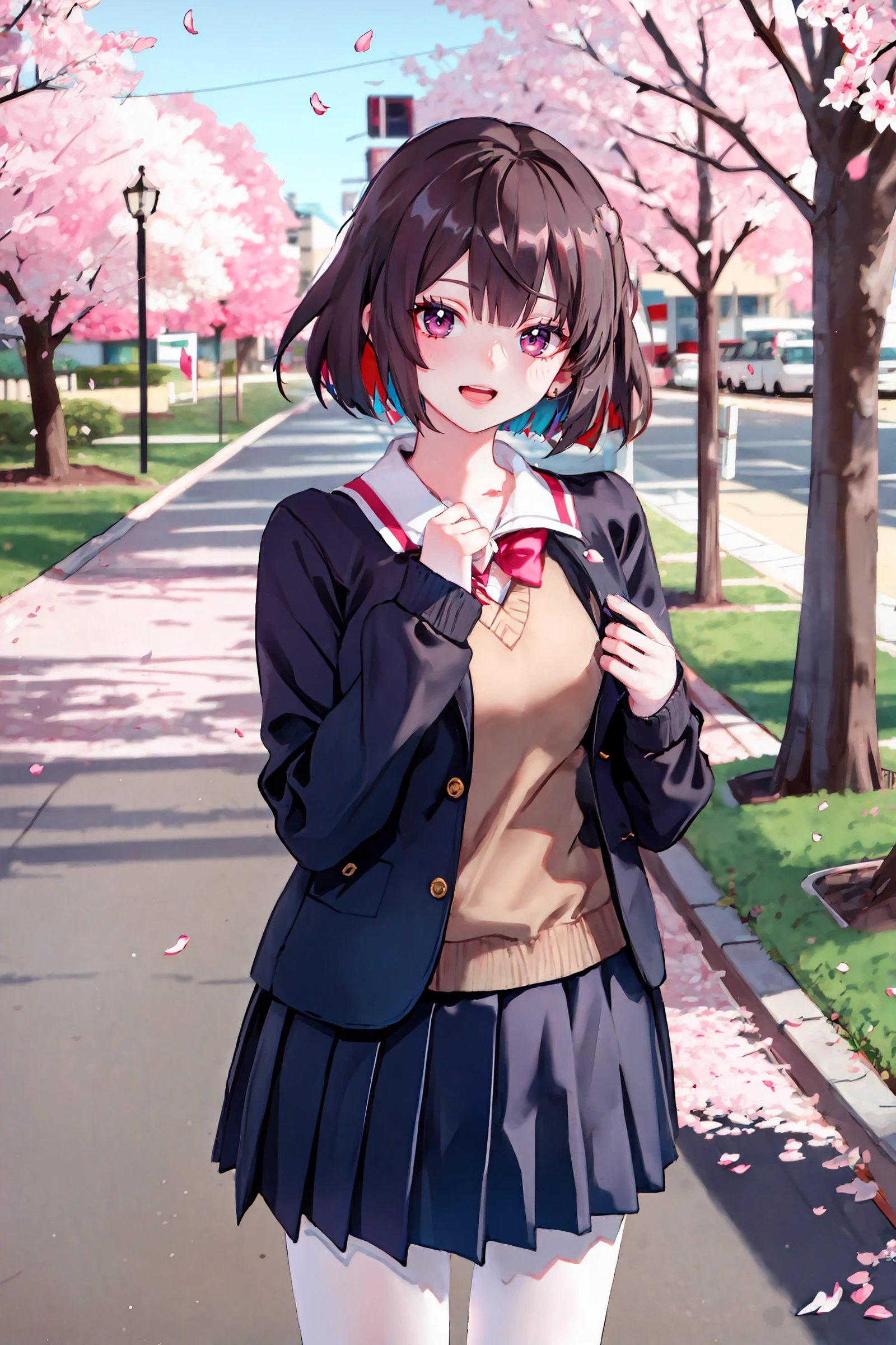 highest quality、High resolution、Detailed Background、(Detailed eyes:1.2)、10 year old beautiful girl、(Highly detailed face:1.4)、Huge breasts、Cute hair color、Cute hairstyle、
Carrying your backpack tightly、Walking energetically with small steps、
(The sight of children happily walking to school holding hands with their friends, chatting with smiles on their faces, and surrounded by falling cherry blossom petals:1.5)、
So cute!、It&#39;s soothing to watch.、
The way to school、A moment of fun、
Of girls with exciting hearts、A scene of friendship、
I can&#39;t help but smile、Such a day々In the scenery、

Watching over your little back makes me feel kind、
Because we wish for a childlike innocence and healthy growth、
A light blue uniform-style sailor dress with the hope that she will make her life better from now on.、
Stylish and clean-looking T-shirts and polo shirts with designs decorated with frills and ribbons、Skirts and culottes are suitable、Jackets and cardigans are recommended、
The design is decorated with ribbons and lace for a cute look.、Sneakers or flat shoes are recommended