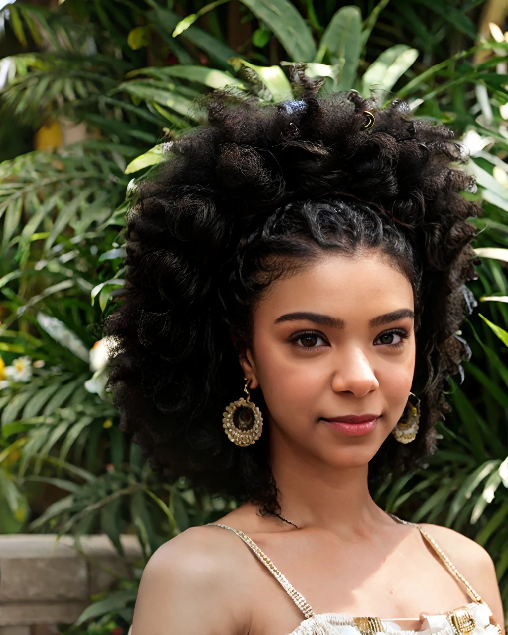 <lora:Queen_Charlotte_-_India_Amarteifio-:1.0> ((india amarteifio))  ((lifelike eyes looking at viewer)) high quality photo. Perfect face.  ((Full body view)) ((afro hair style))