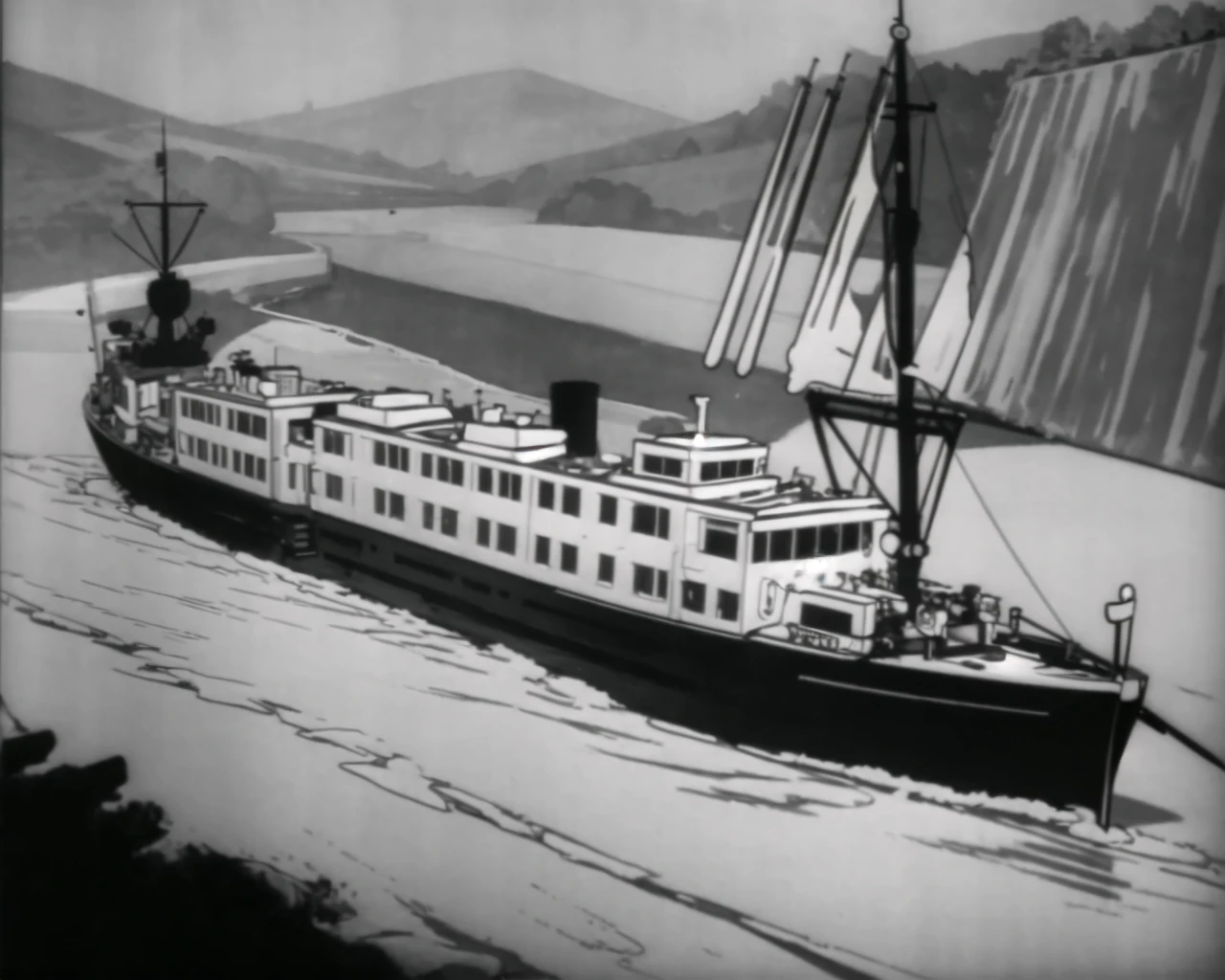 masterpiece, best quality,steam boat, ship, from side