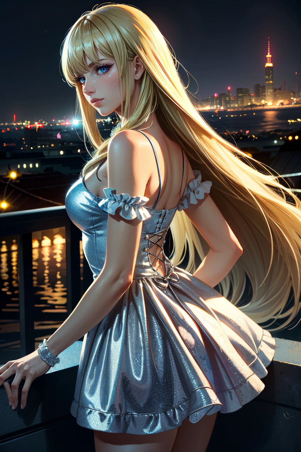 ((Currently, a cute and beautiful woman is changing her underwear)), ((22-year-old beauty)), ((embarrassed smile)), ((luscious long hair)), ((miniskirt)), (( Gradient Eyes)), ((Background is a city night view)), Attractive Makeup, Scenery, NFSW, UHD, Retina, Masterpiece, Accurate, Anatomical, Scientifically Correct, Textured Skin, Super Detail, High Detailed, High Quality, Award Winning, Top Quality, High Definition, 1080P, HD, 4K, 8k, 16k