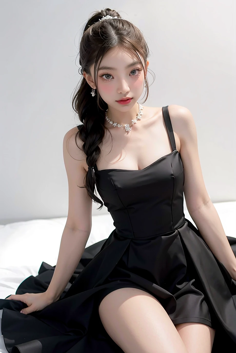 (masterpiece), best quality, 1girl, black formal dress, white background, <lora:Taaoem4EVE-04:1>