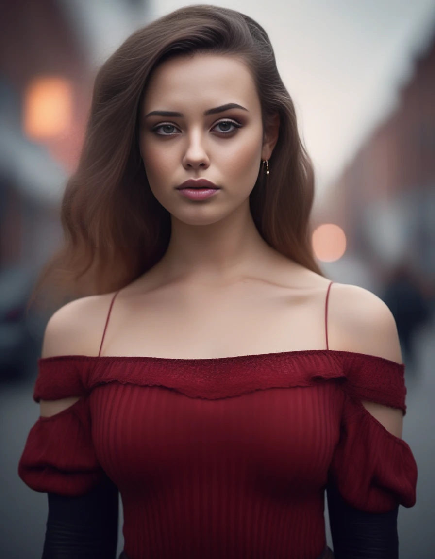KatherineLangford,<lora:KatherineLangfordSDXL:1>professional portrait, goth girl, Megara from Hercules, a girl wearing an dark red top, gorgeous figure, interesting shapes, hyper realistic, ultra detailed photograph, wearing an off shoulder slim sweter, detailed gorgeous face, natural body posture, captured with a 85mm lens, bokeh, ultra detailed, ultra accurate detailed, bokeh lighting, surrealism, urban settin, ultra unreal engine, intricate, epic, freckles, goth style mood, dark eye makeup, in the style of jessica drossin, dima dmitriev, life-size figures,