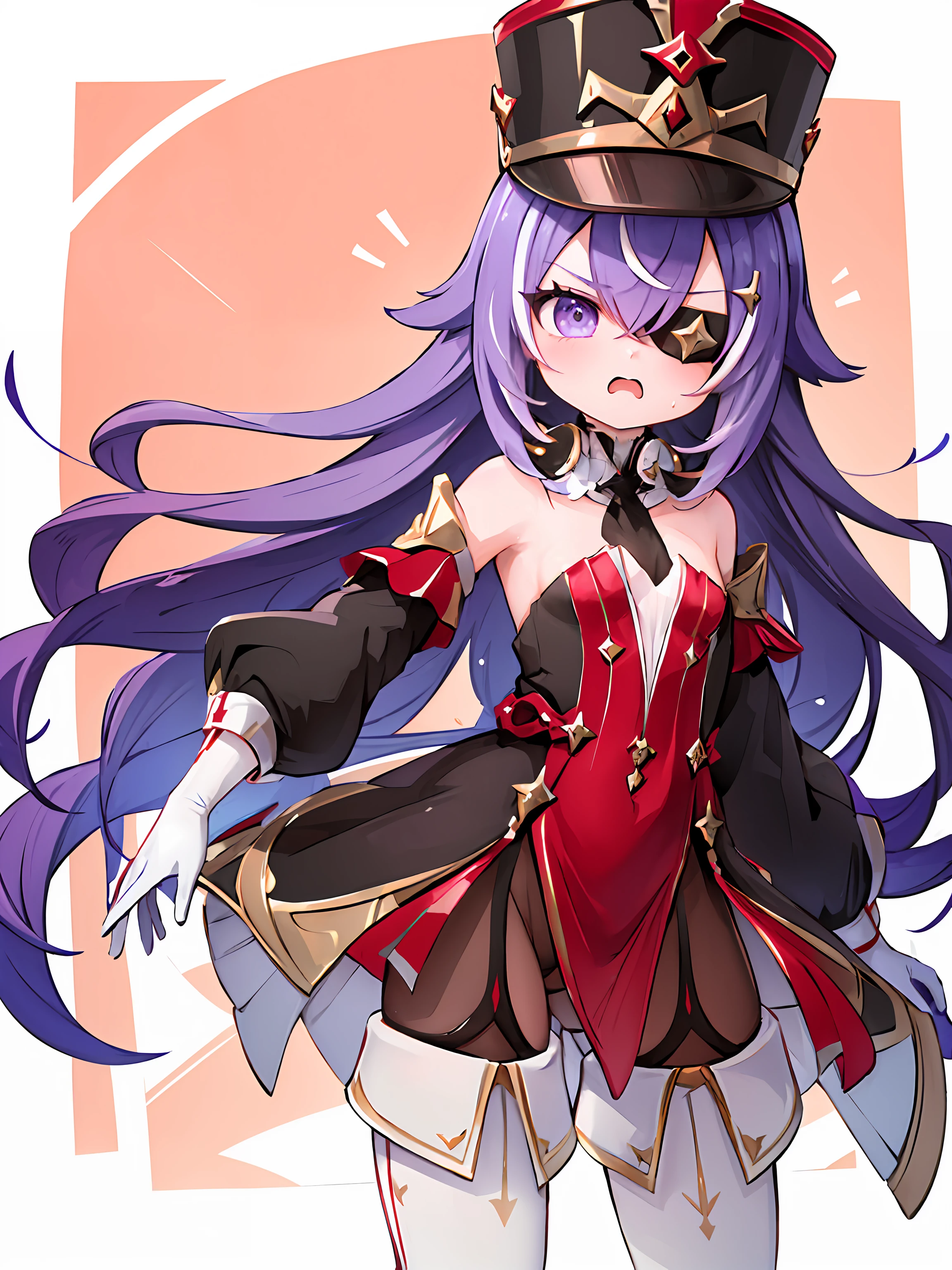 ((masterpiece,best quality)), 1girl, chevreuse, shako cap, eyepatch, detached sleeves, armpits, arm up, (blush), upper body, annoyed, closed mouth,