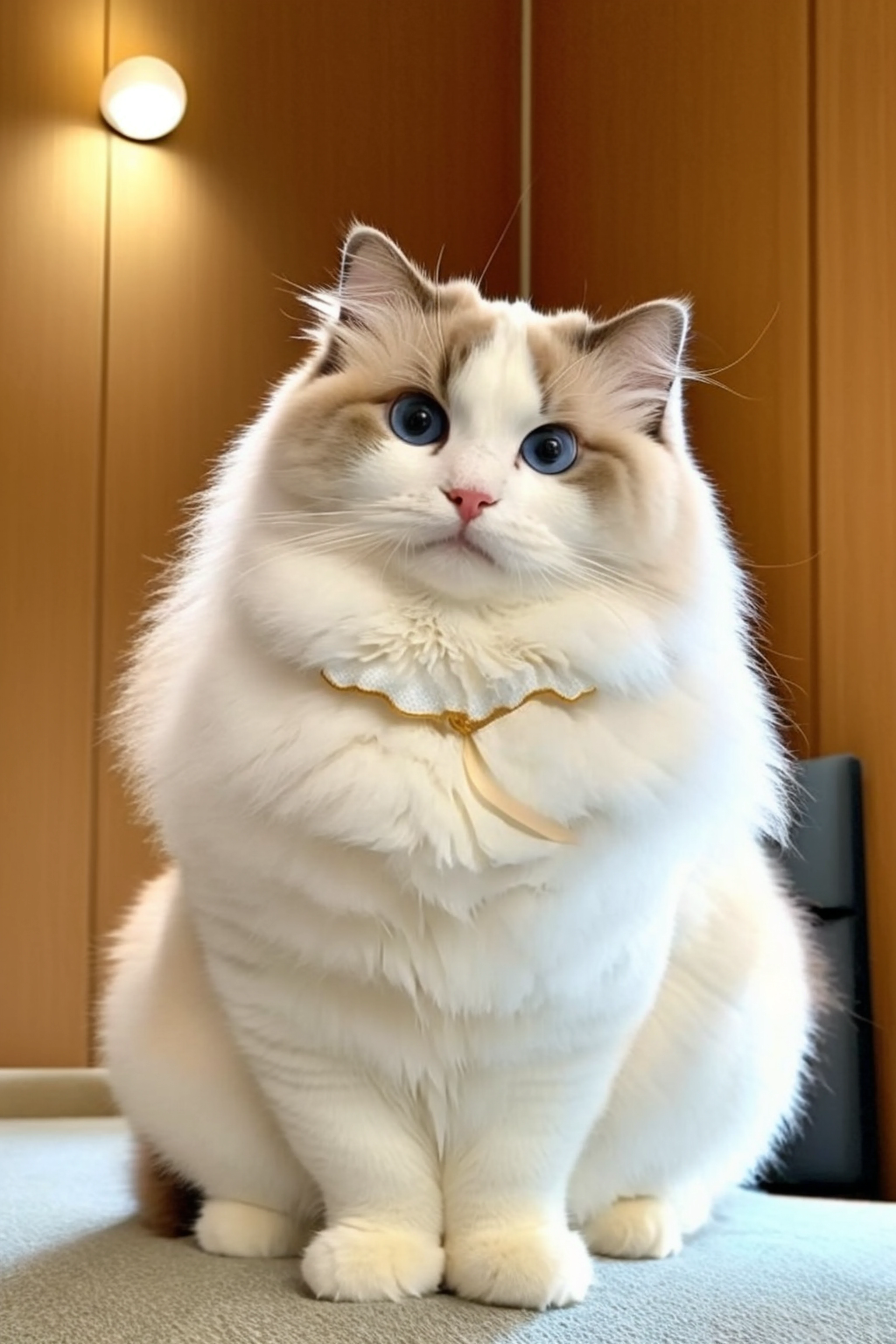 award winning wildlife (medium long shot:1.4), 35mm film movie still, ultra photorealistic, photorealism,(ragdoll cat, fat body ,big round eyes,round head.round face,  cute, smile)looking at viewer, taken with hasselblad H6D 100c, the HCD 24mm lens, hazy mood, cinematic dramatic lighting, cold muted colors, (DOF:1.4),, sharp focus, (perfect real extremely details), amazing fine detail, absurdres, hyper realistic lifelike texture, dramatic lighting      <lora:Mr_ragdoll:1>