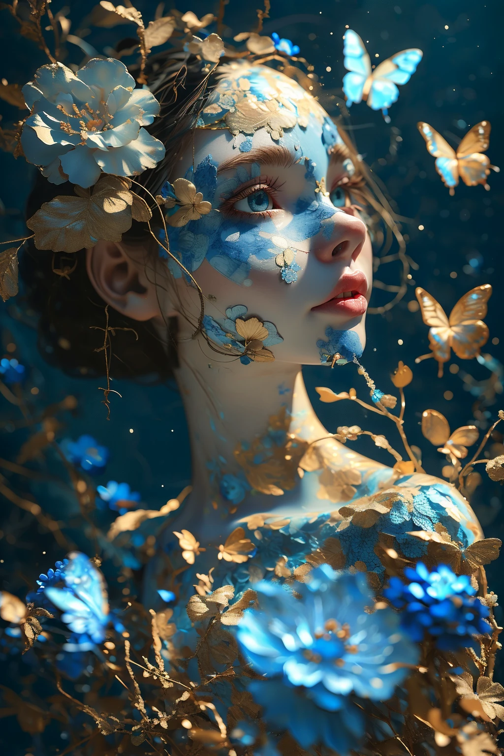 1doll,upper body,white hair,<lora:麻è¢2024-014:0.5>,simple background,black hair,blue_flowers,<lora:麻è¢2024-001:0.6>,butterfly,Glowing,blue eyes,<lora:麻è¢2024-002:0.7>,, masterpiece,best quality,ultra-detailed,