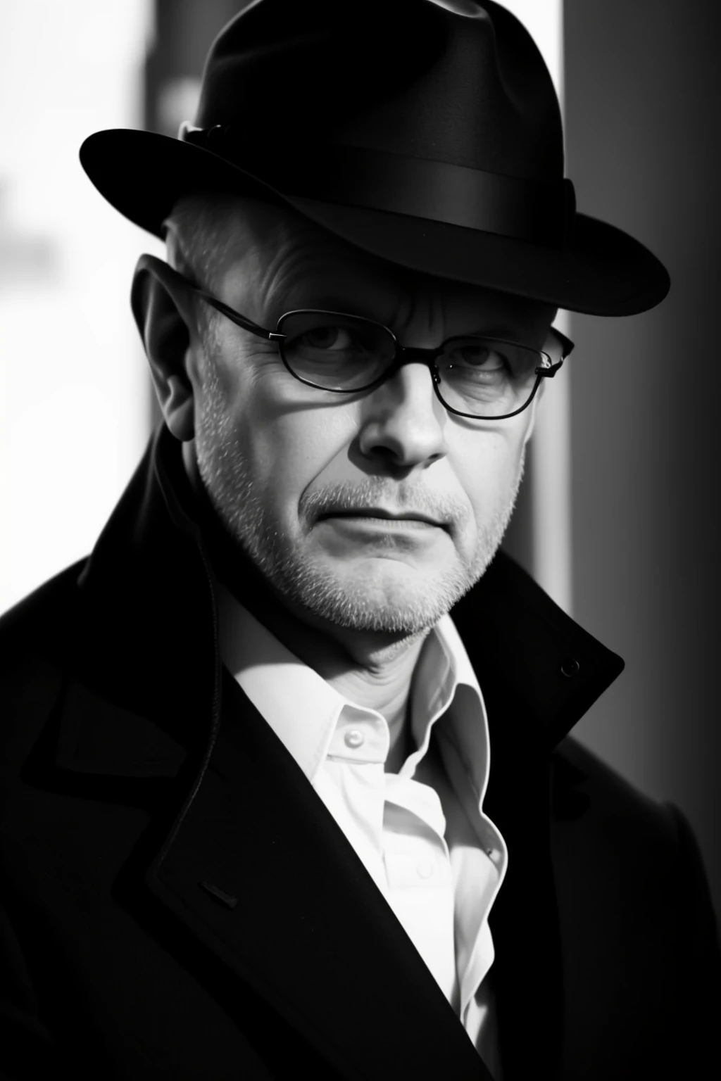 portrait of goblin in black suit, coat, felt hat, outdoor, chicago street <lora:Goblin:0.9>