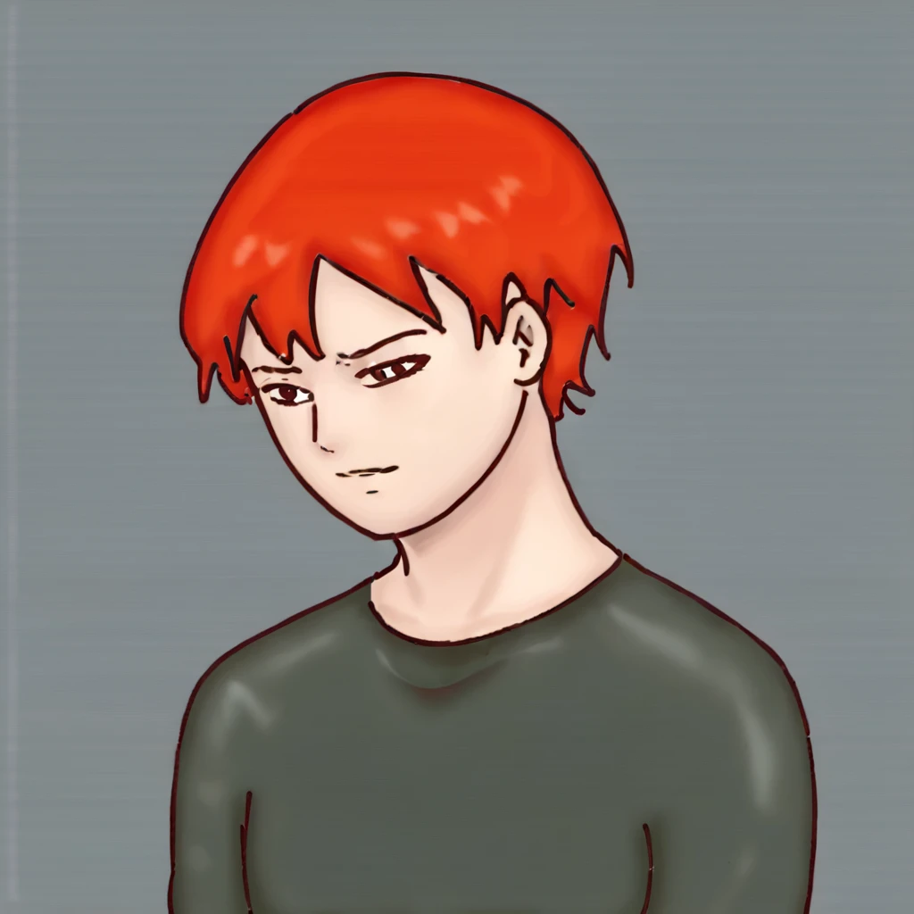 red hair,man, <lora:oniman:1>
