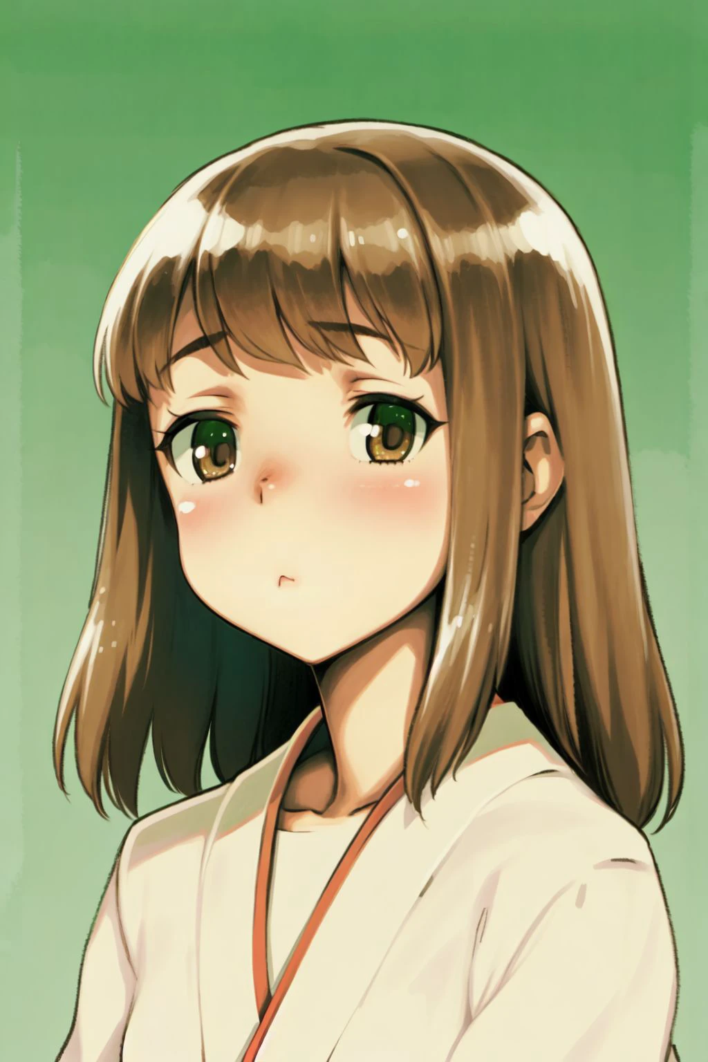 solo, 1girl, whiskers, light brown hair, nihongami, white eyes, light green clothes, portrait, strawberry background <lora:Nonco_style_v01.08.08.01:1>